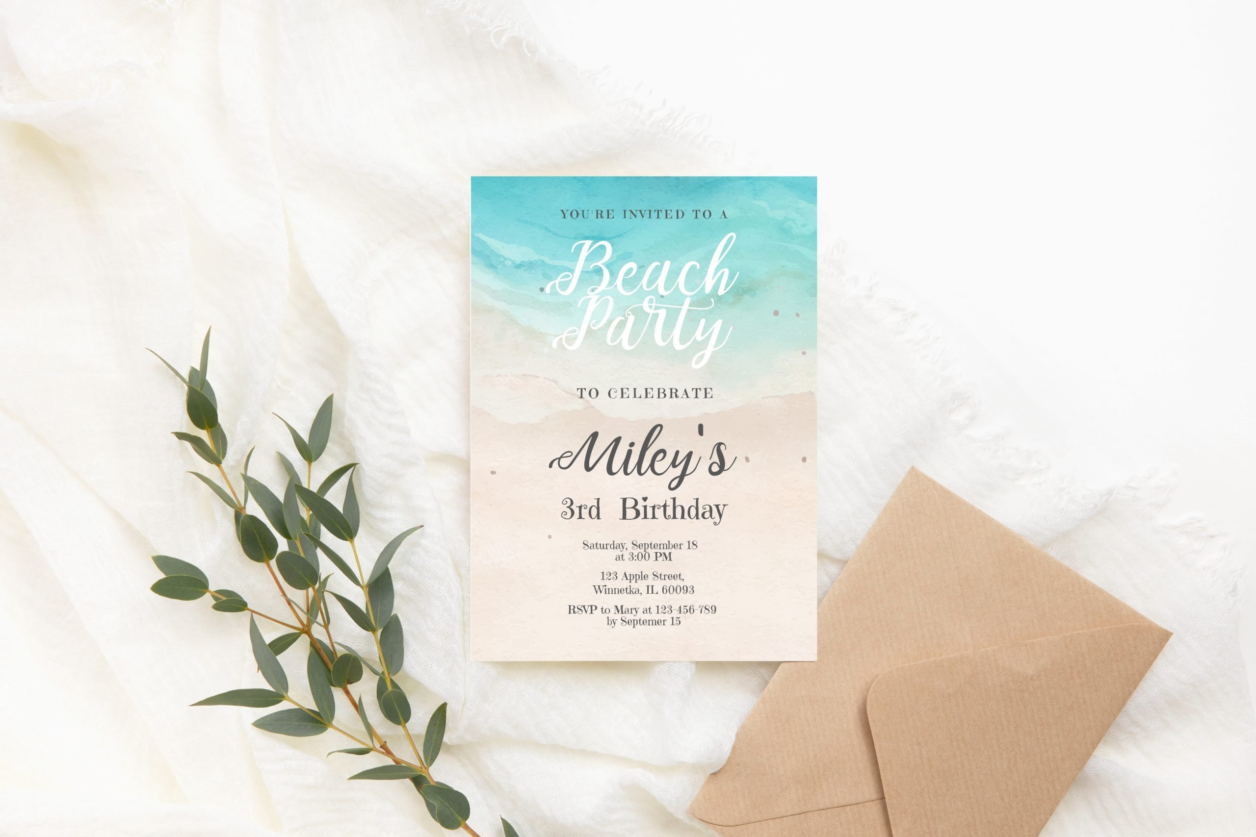 Birthday Invitations Editable Beach Birthday Invitation, Ocean Birthday Invite, Tropical Beach Party Invite, Summer Beach and Sand Decor.