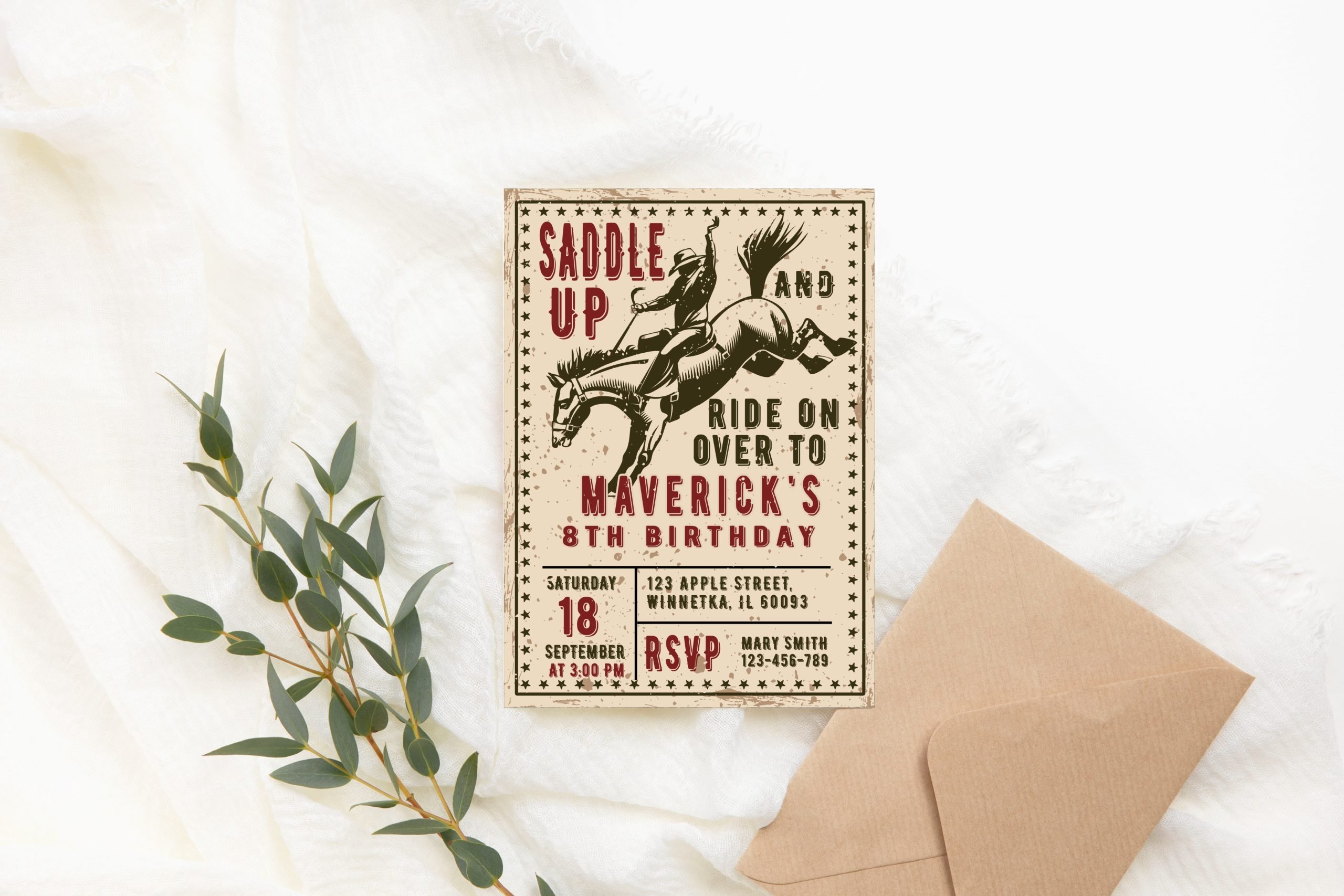 Birthday Invitations Editable Rodeo Birthday Invitation, Rustic Cowboy Theme, PRINTABLE, Corjl Template 5x7 Printable Invitation