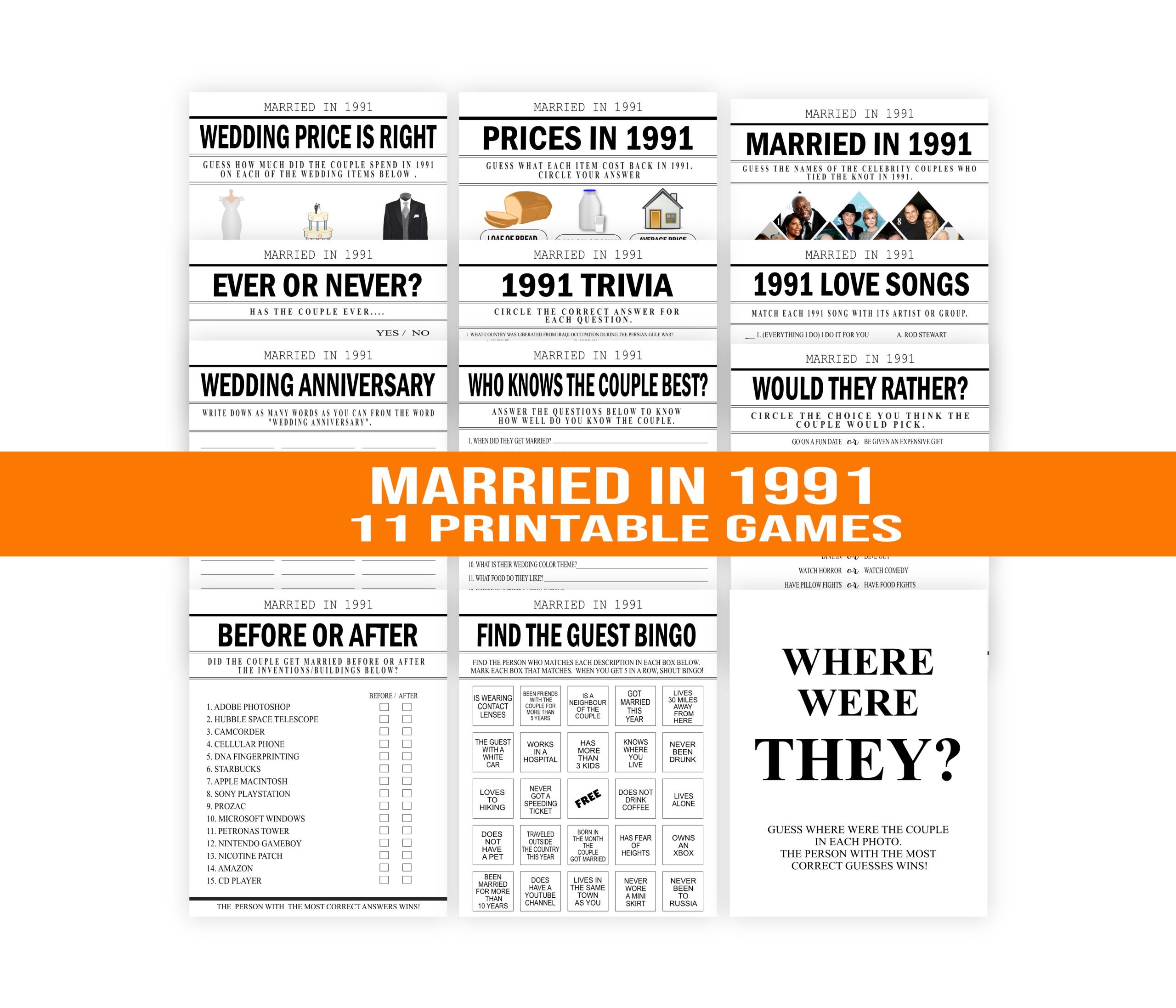 Anniversary Games Married 1991 Wedding Anniversary Games Bundle 32nd_Wedding