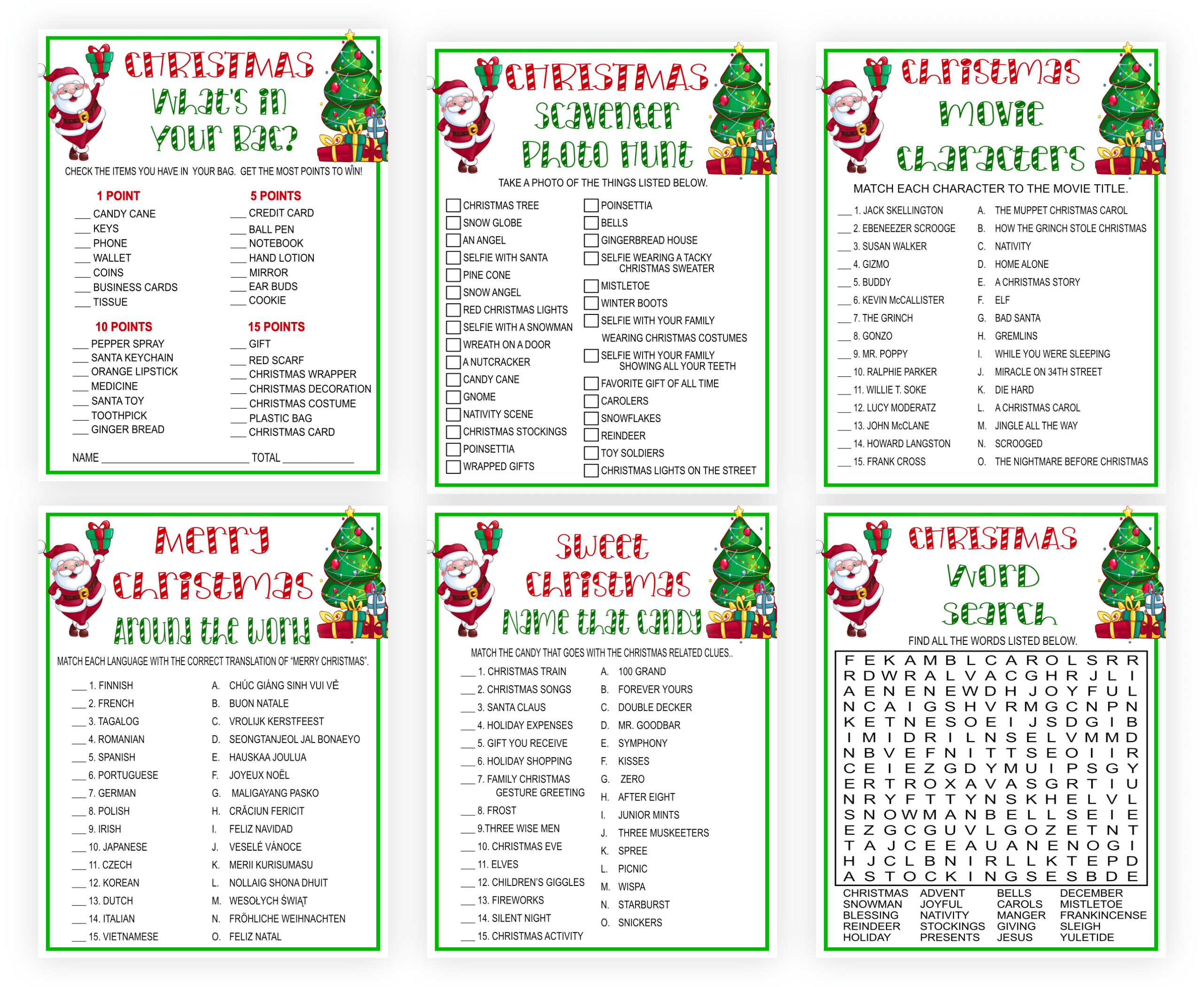 Christmas Christmas Games Bundle Pack – 20 Printable Games for Home, School, Work, and Office 20 games