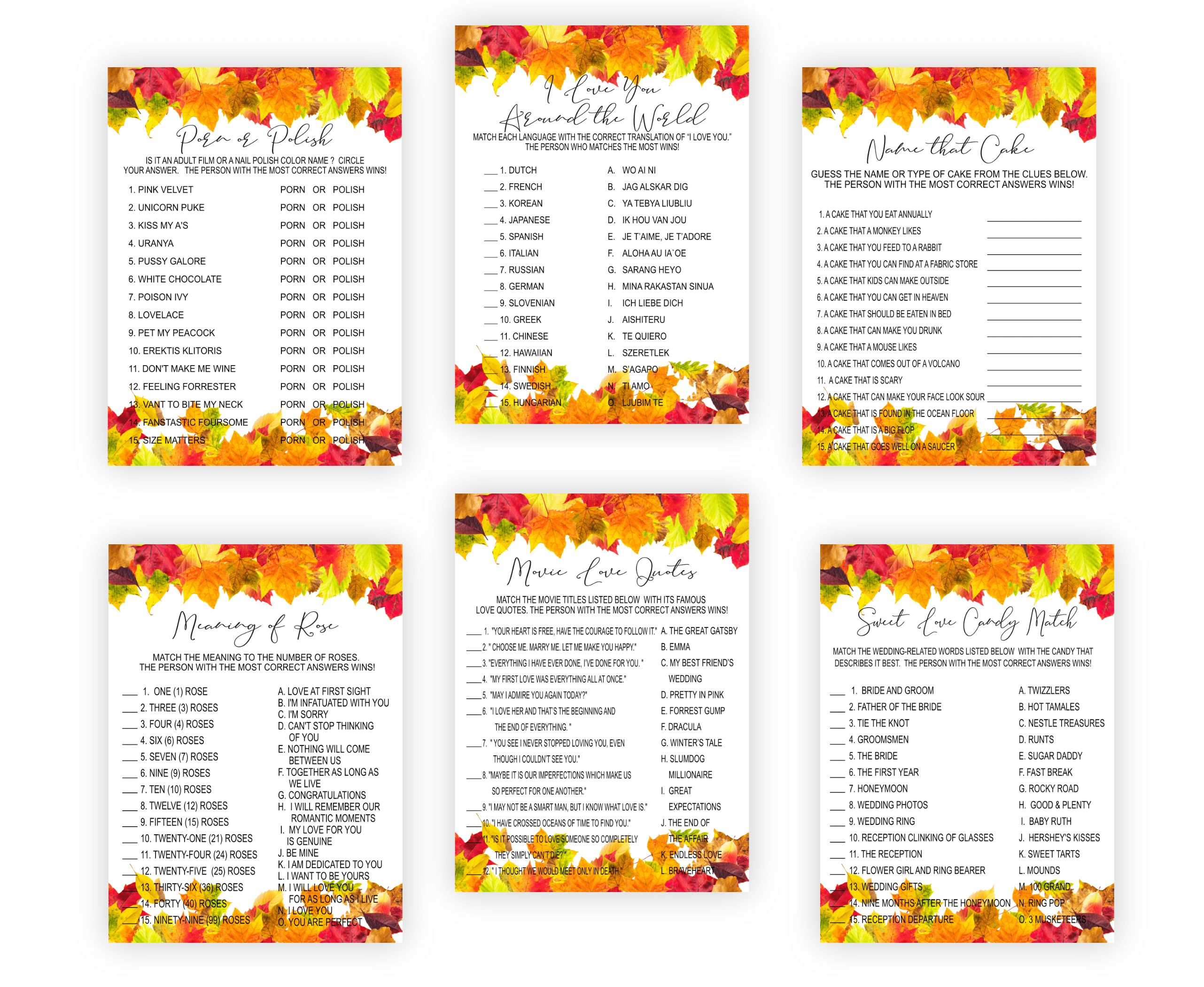 Bridal Shower Games Autumn Bridal Shower Games Bundle with 31 Fun and Festive Games Printable Affordable bridal shower games