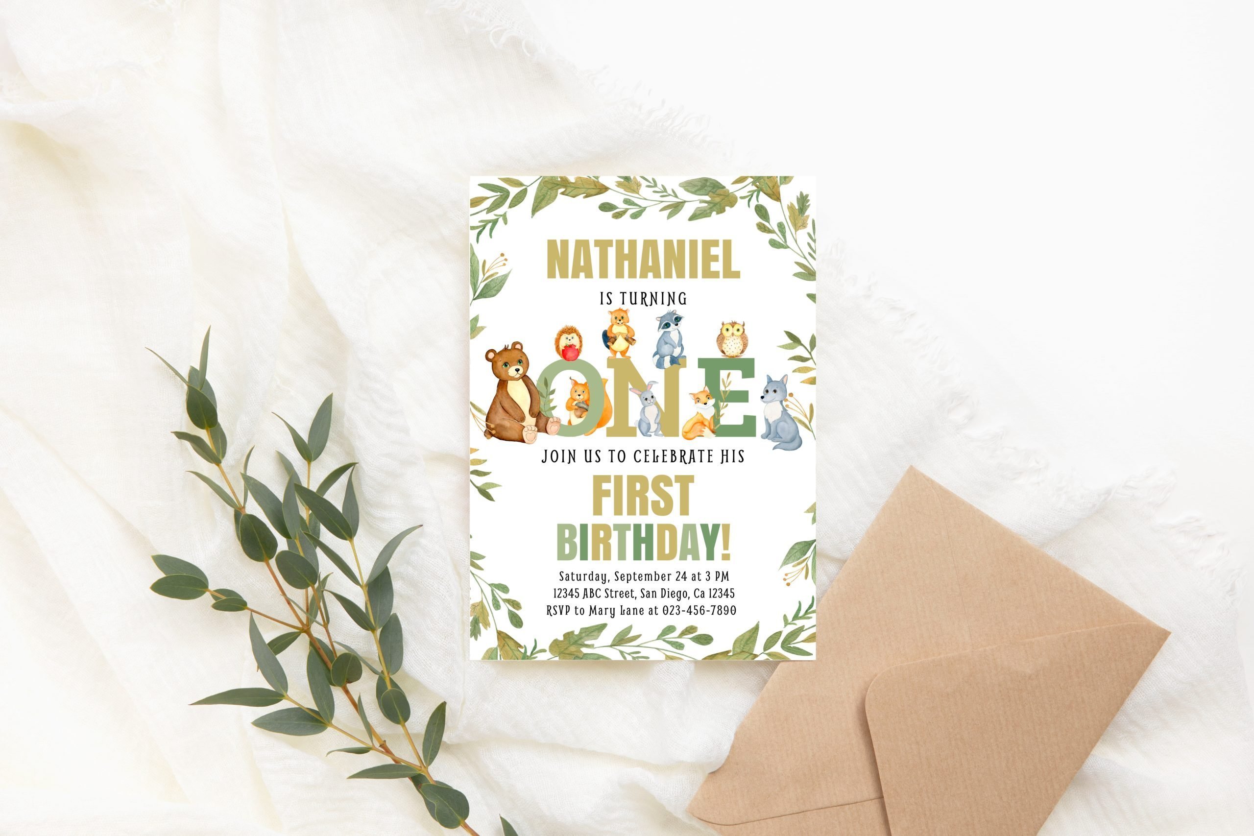 Birthday Invitations Editable Woodland Birthday Invitation Animals Greenery Wild Forest Animals Animal Theme