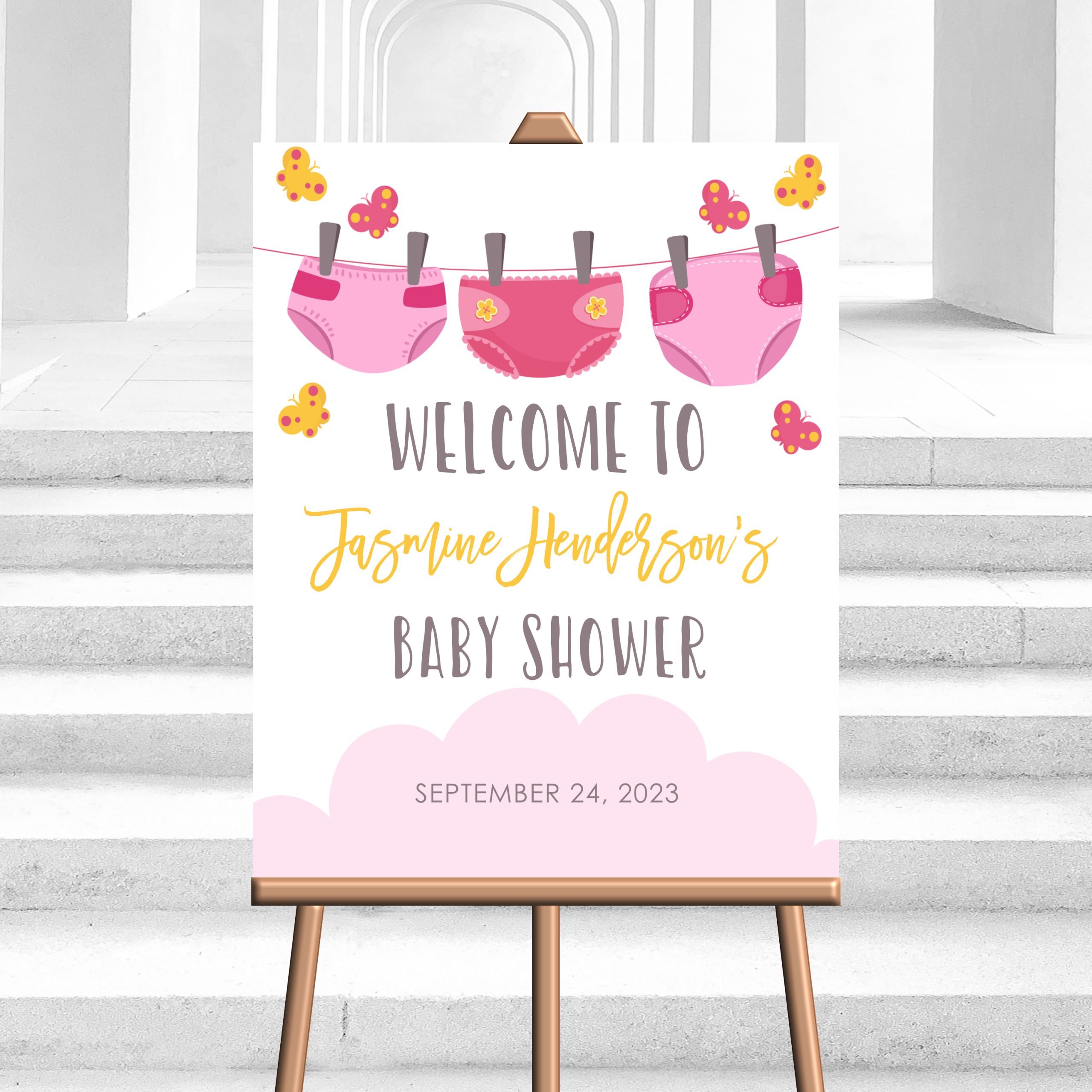 DECOR | SIGNS Editable Diaper and Wipes Welcome Sign – Pink Diapers Girl Baby Shower Welcome Decor Baby Shower Decor