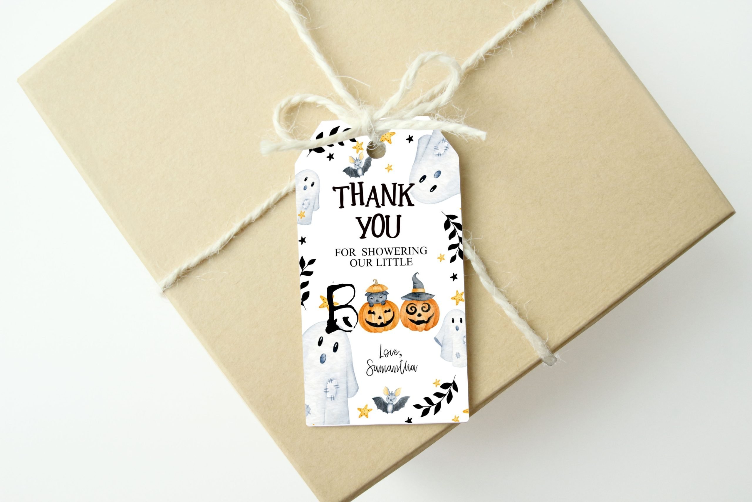 Gift Tags | Favor Tags Editable Halloween Thank You Favor Tags for a  Baby Shower, Costume Party, Blue Orange, Printable Baby Shower Boo Gift Tags