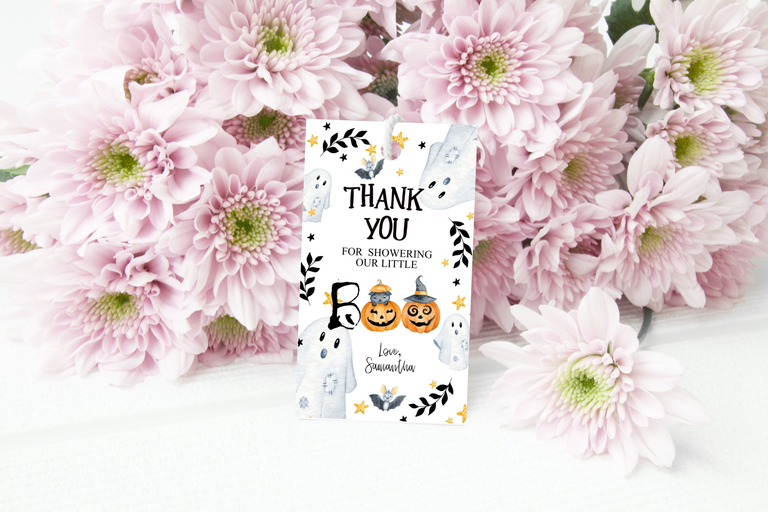 Gift Tags | Favor Tags Editable Halloween Thank You Favor Tags for a  Baby Shower, Costume Party, Blue Orange, Printable Baby Shower Boo Gift Tags