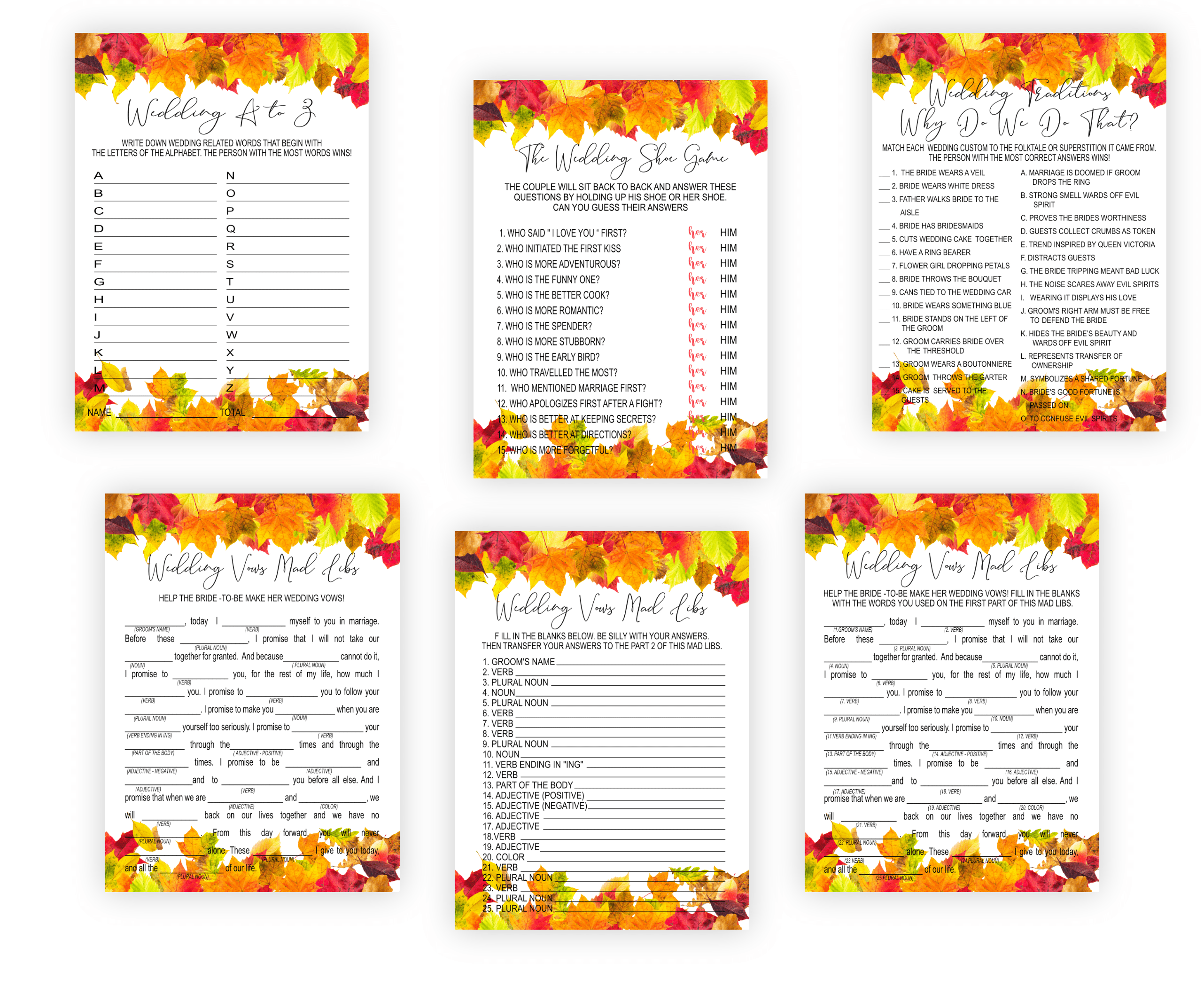 Bridal Shower Games Autumn Bridal Shower Games Bundle with 31 Fun and Festive Games Printable Affordable bridal shower games