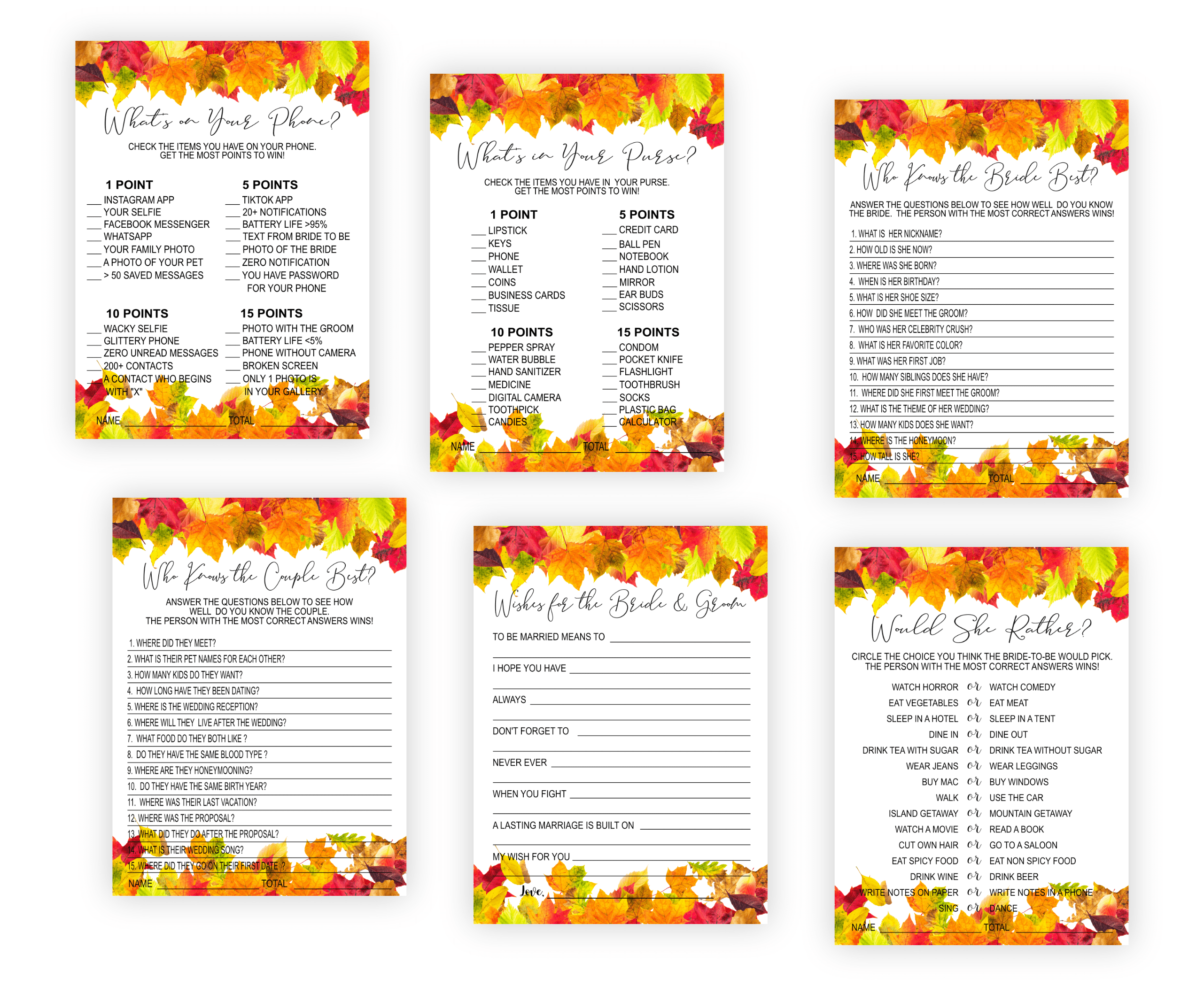 Bridal Shower Games Autumn Bridal Shower Games Bundle with 31 Fun and Festive Games Printable Affordable bridal shower games