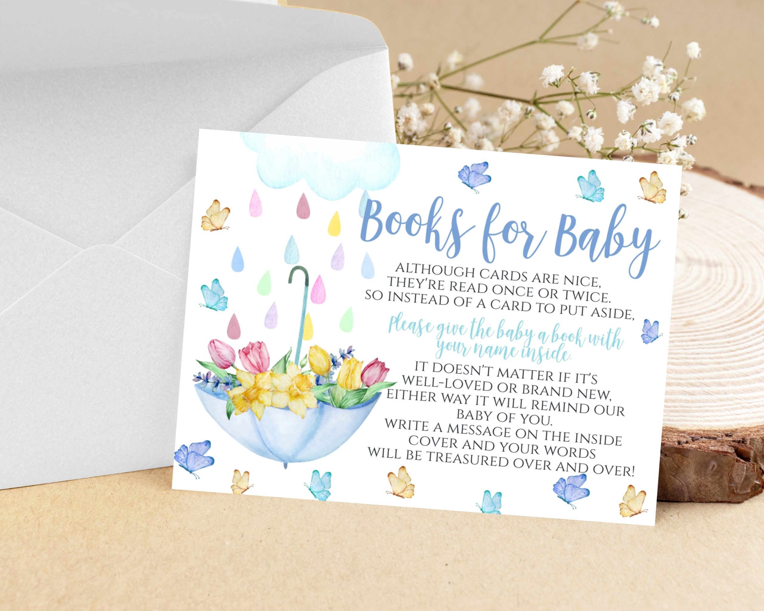 Baby Shower Invitation / Set Editable April Showers Baby Shower Invitation Set – Blue Umbrella Blue Umbrella Theme