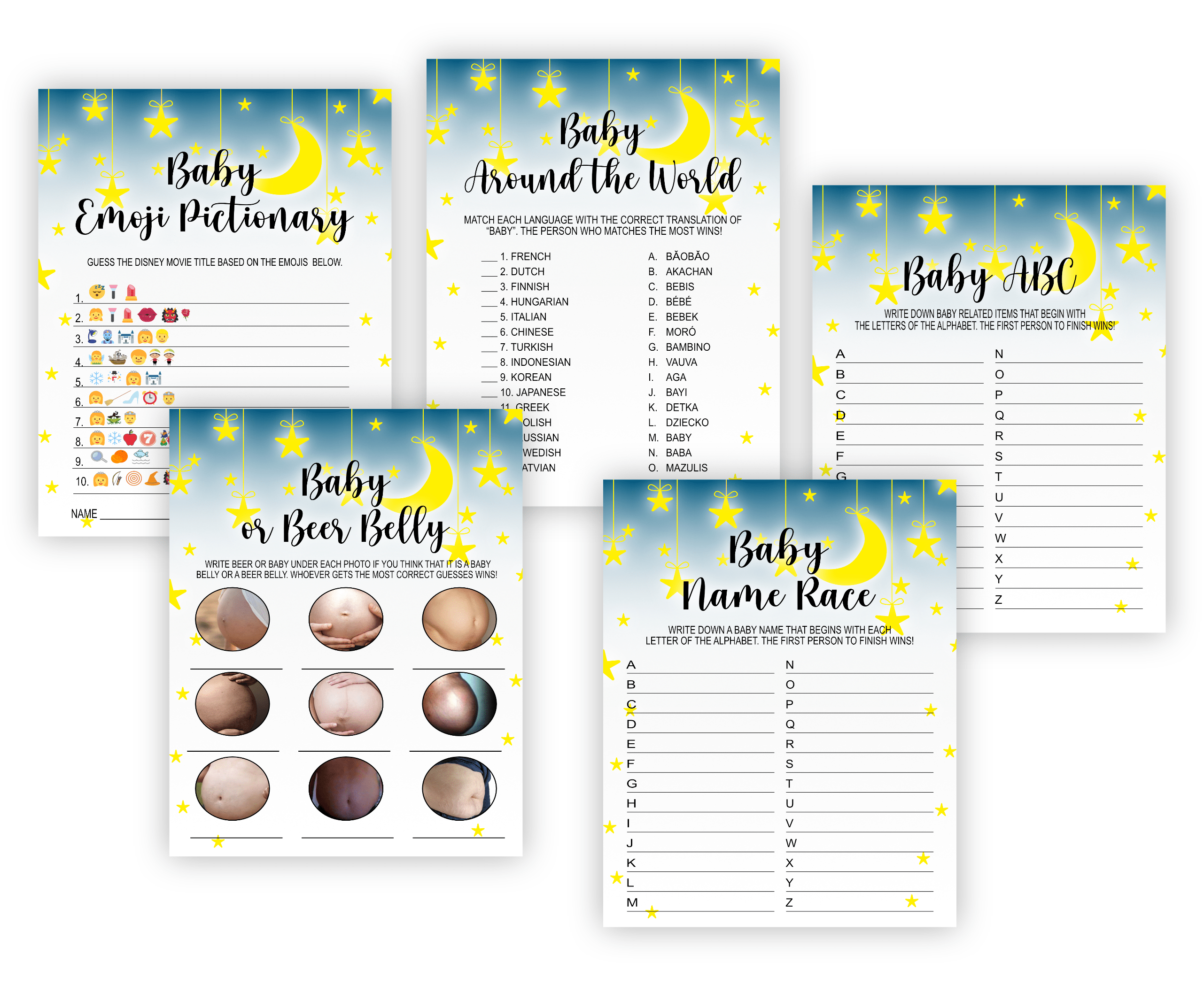 Baby Shower Games Twinkle, Twinkle, Little Star: Moon and Stars Baby Shower Games Bundle Pack baby bingo