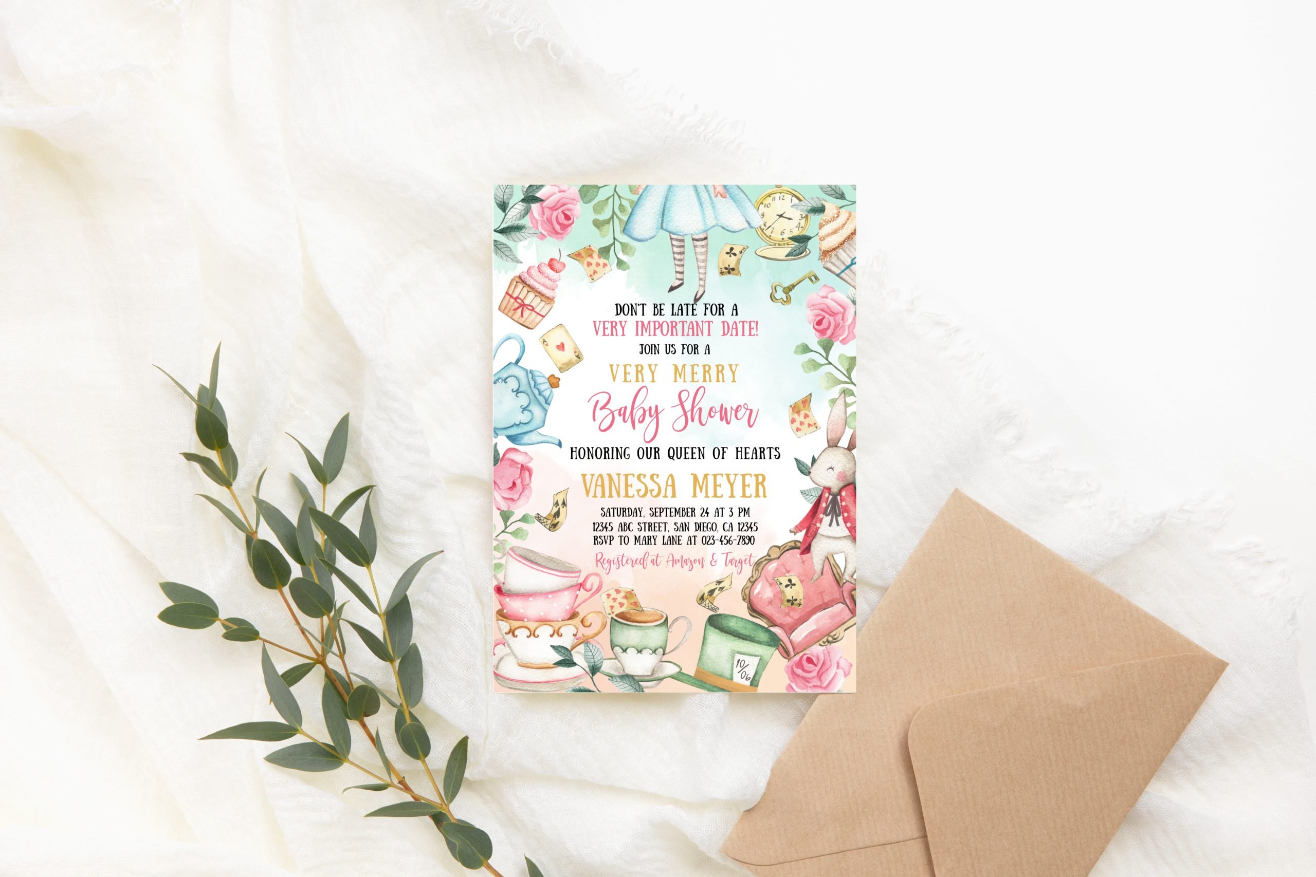 Baby Shower Invitation / Set Editable Alice In Wonderland Baby Shower Invitation Printable Alice Mad Tea Party Baby Sprinkle Alice_Adventure