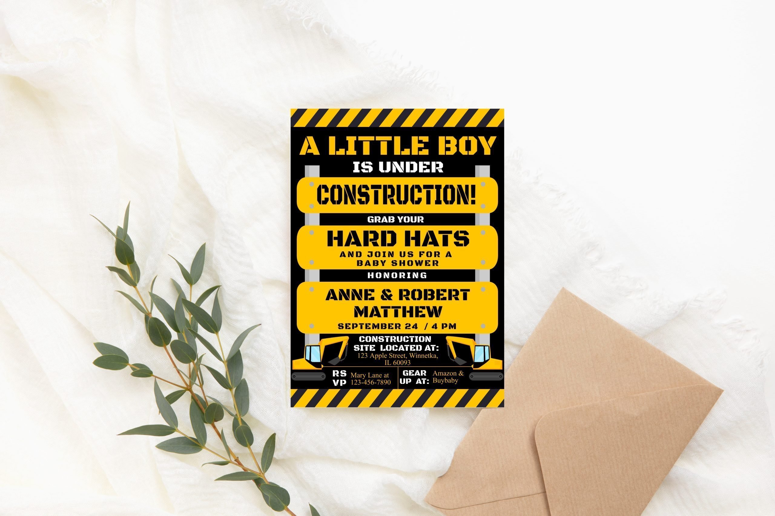 Baby Shower Invitation / Set Editable Construction Baby Shower Invitation PRINTABLE Construction Baby Shower Invite Yellow Black Corjl Template Gender Neutral Affordable baby shower invitation