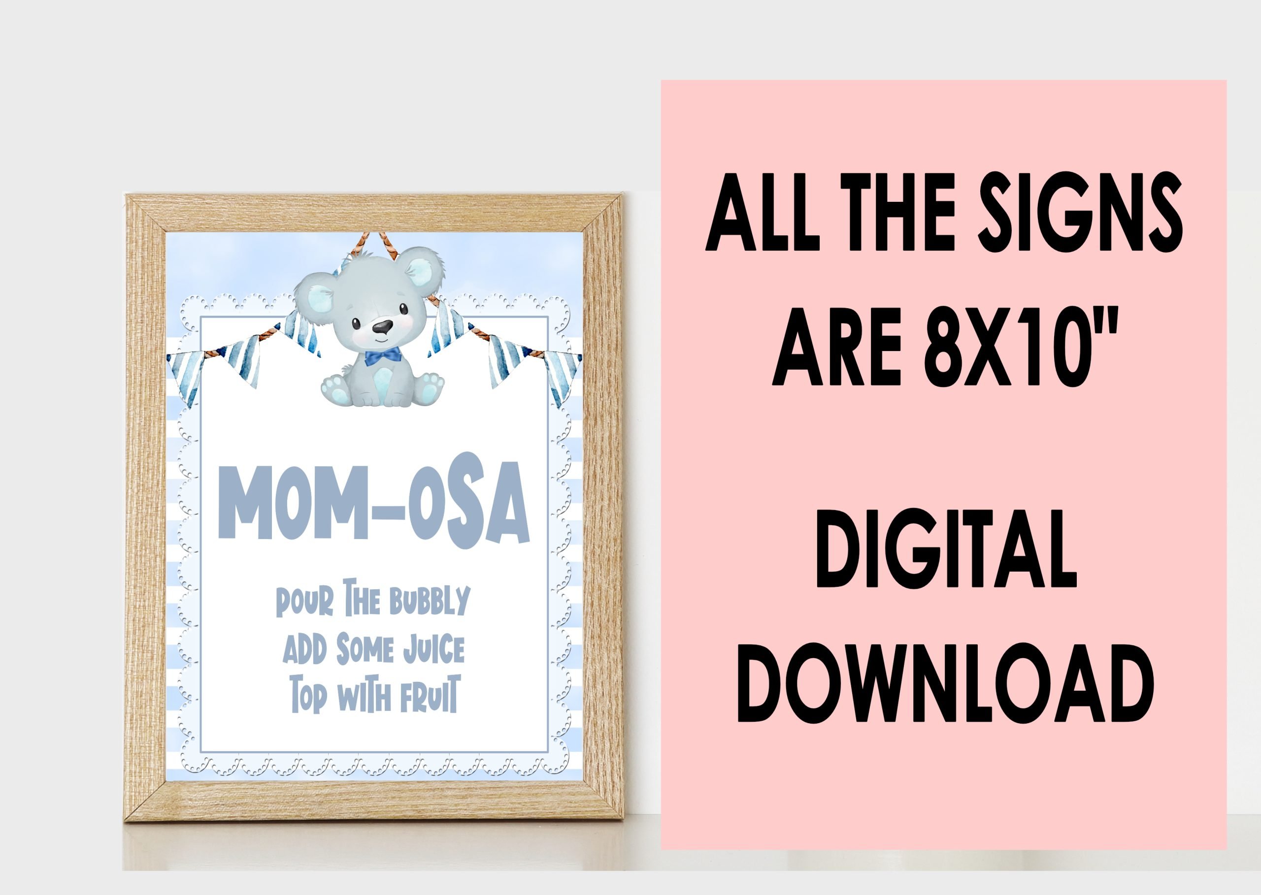 DECOR | SIGNS Blue Bear Baby Shower Signs Bundle, Baby Boy Table Decor, PRINTABLE 8x10 Size.