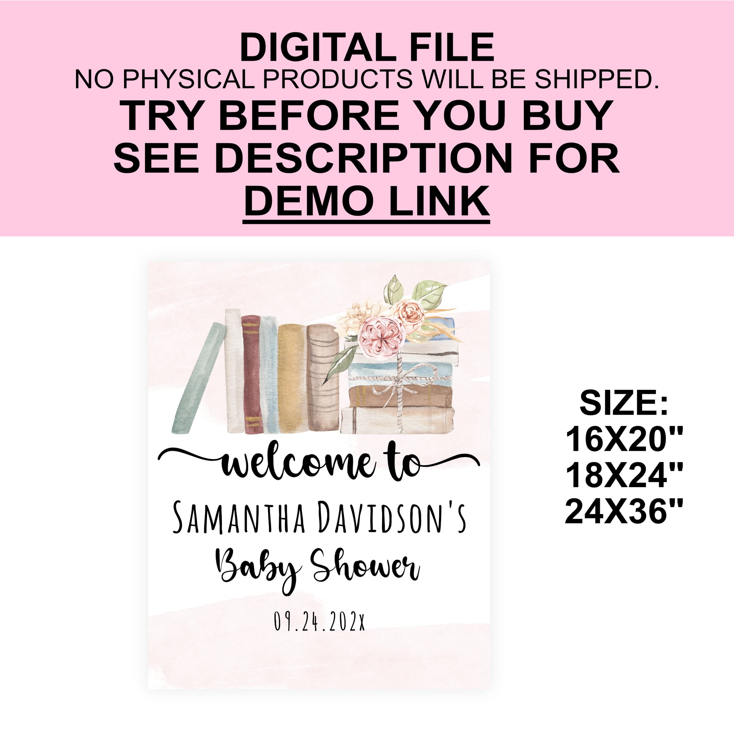 DECOR | SIGNS Editable Storybook Welcome Sign – Pink Storybook Baby Shower Decor – PRINTABLE Corjl Template Book Baby Shower Decor Sign