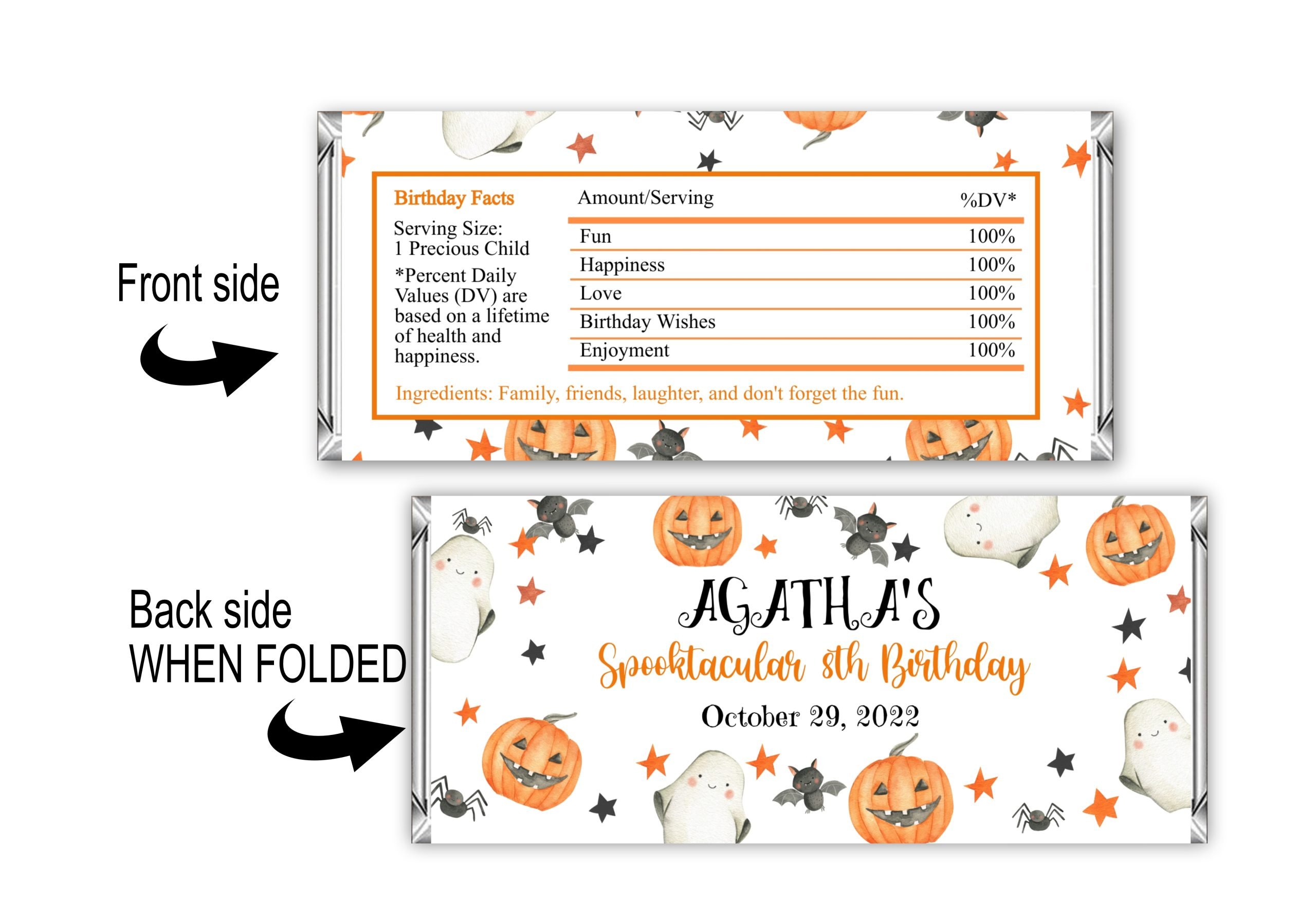 Candy Bar Wrapper Editable Halloween Candy Bar Wrapper Label | Spooktacular Ghost | Birthday Party Chocolate Bar Wrapper | Corjl | Digital PRINTABLE Birthday party chocolate bar wrapper