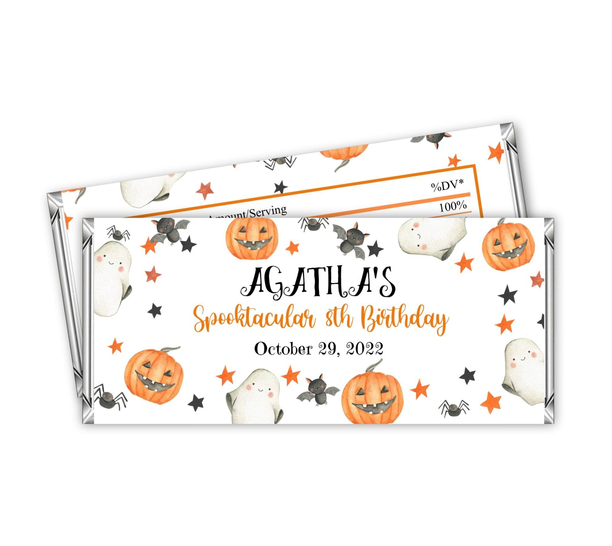 Candy Bar Wrapper Editable Halloween Candy Bar Wrapper Label | Spooktacular Ghost | Birthday Party Chocolate Bar Wrapper | Corjl | Digital PRINTABLE Birthday party chocolate bar wrapper