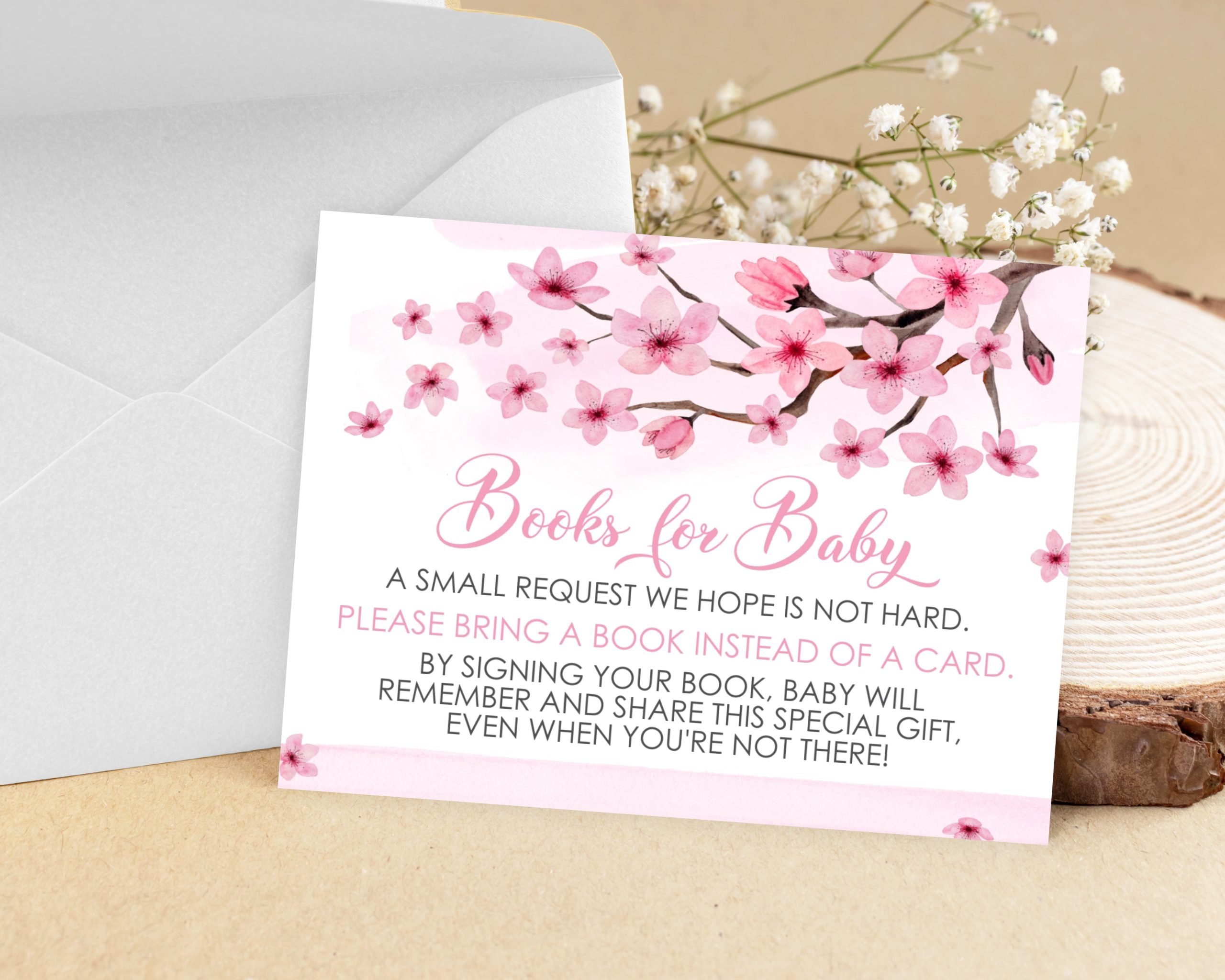 Baby Shower Invitation / Set Editable Cherry Blossom Baby Shower Invitation Set – Pink Floral Diaper Raffle, Thank You Card, Books for Baby – Corjl Template Baby Shower Printables.