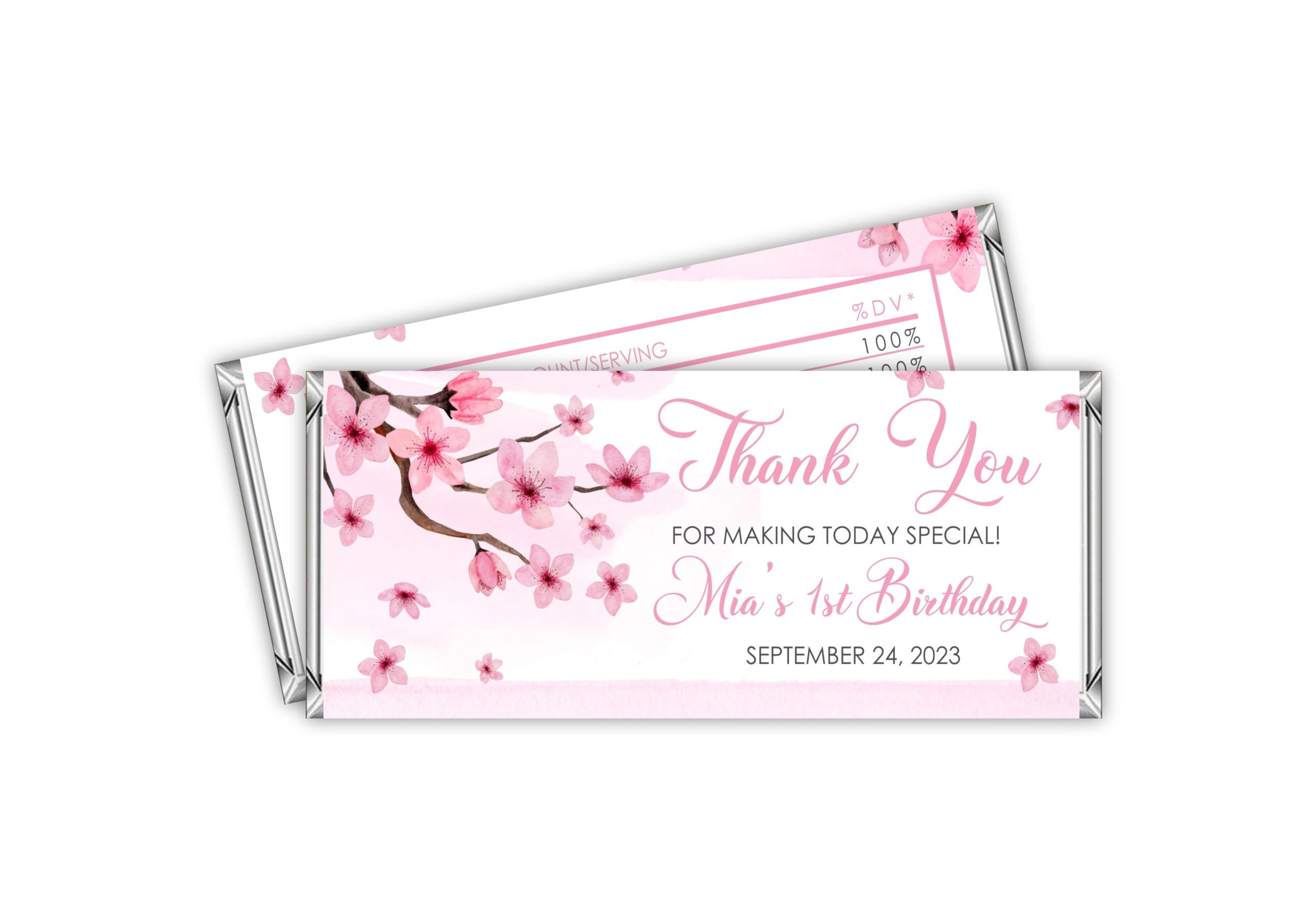 Candy Bar Wrapper Editable Cherry Blossom Candy Bar Wrapper Label, Favors Birthday Party, Chocolate Bar Wrapper, Baby Shower, Download PRINTABLE, Corjl Template 5.5 x 5.6 inches