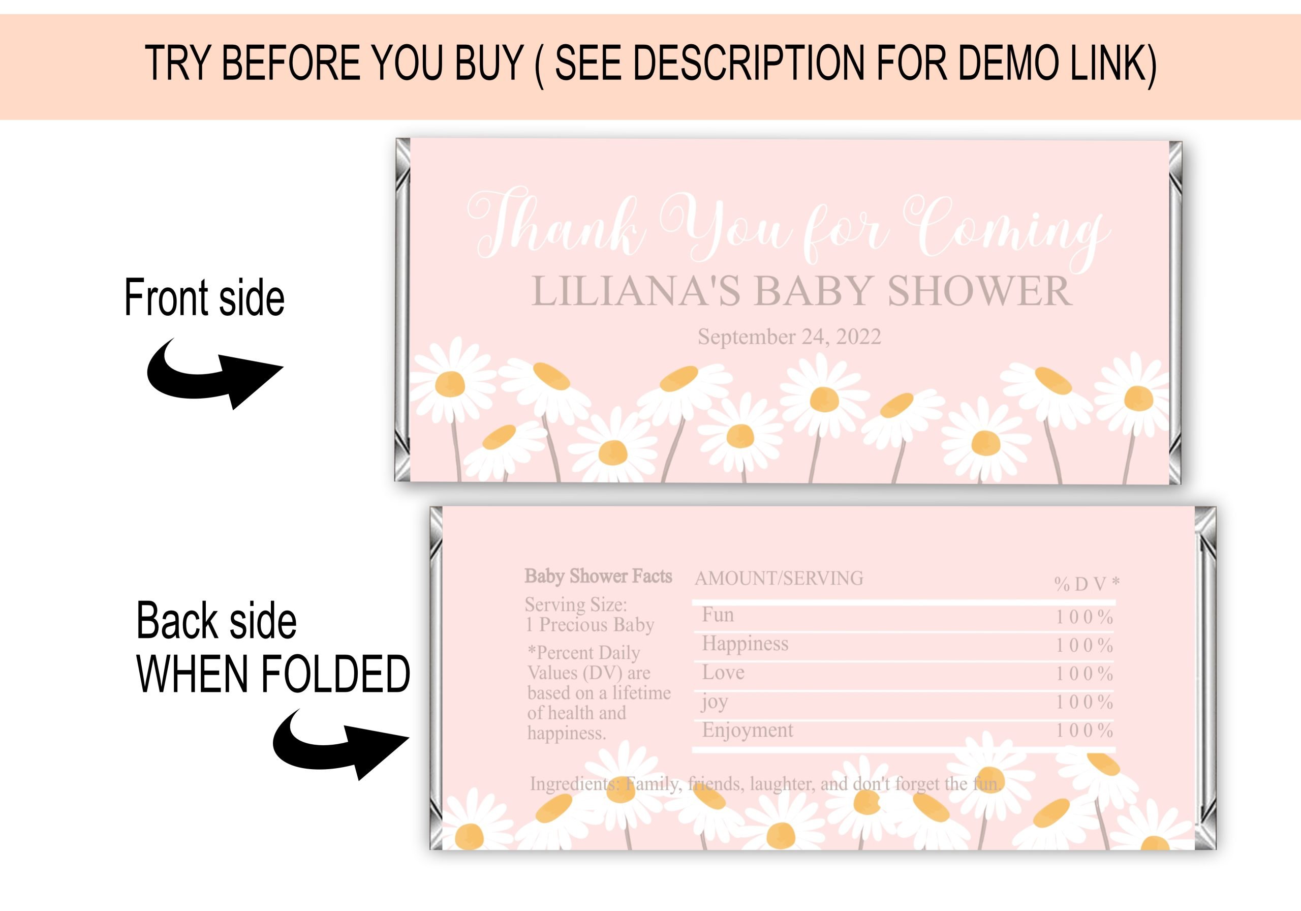 Candy Bar Wrapper Editable Daisy Candy Bar Wrapper Label, PRINTABLE, Daisy Themed Birthday Party, Baby Shower Baby Shower Chocolate Bar Wrapper