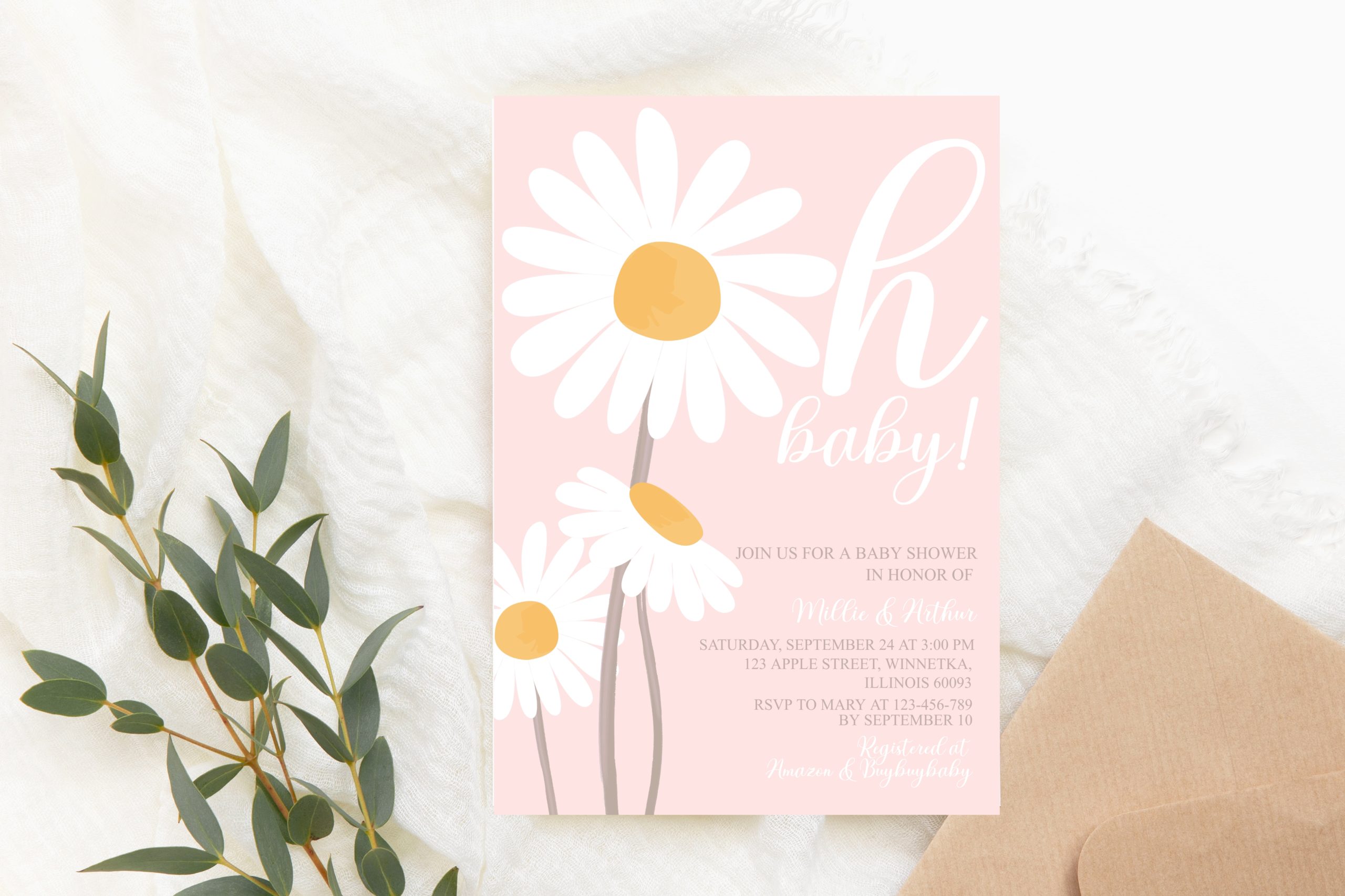 Baby Shower Invitation / Set Editable Daisy Baby Shower Invitation, Floral Boho Bohemian Baby Shower Invitation with Daisy