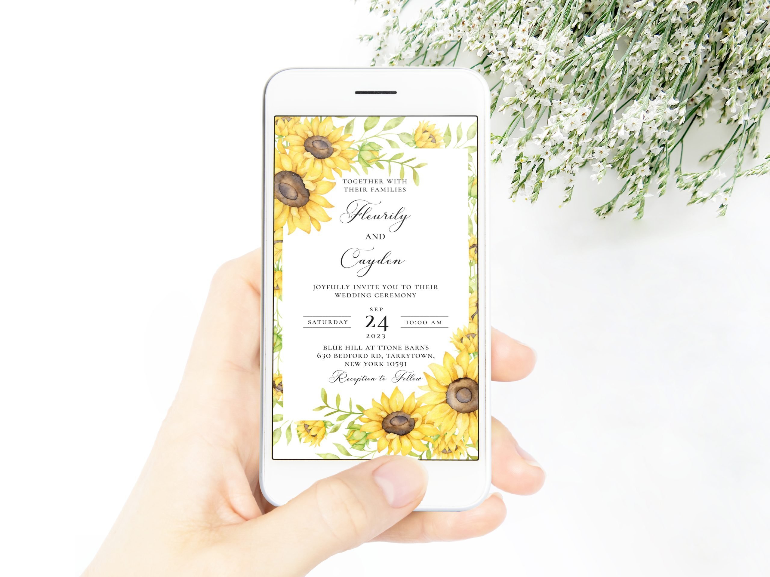 INVITATIONS Editable Sunflower Save the Date Evite , Yellow Sunflower Save the Date Wedding 5x7" Editable Sunflower Template