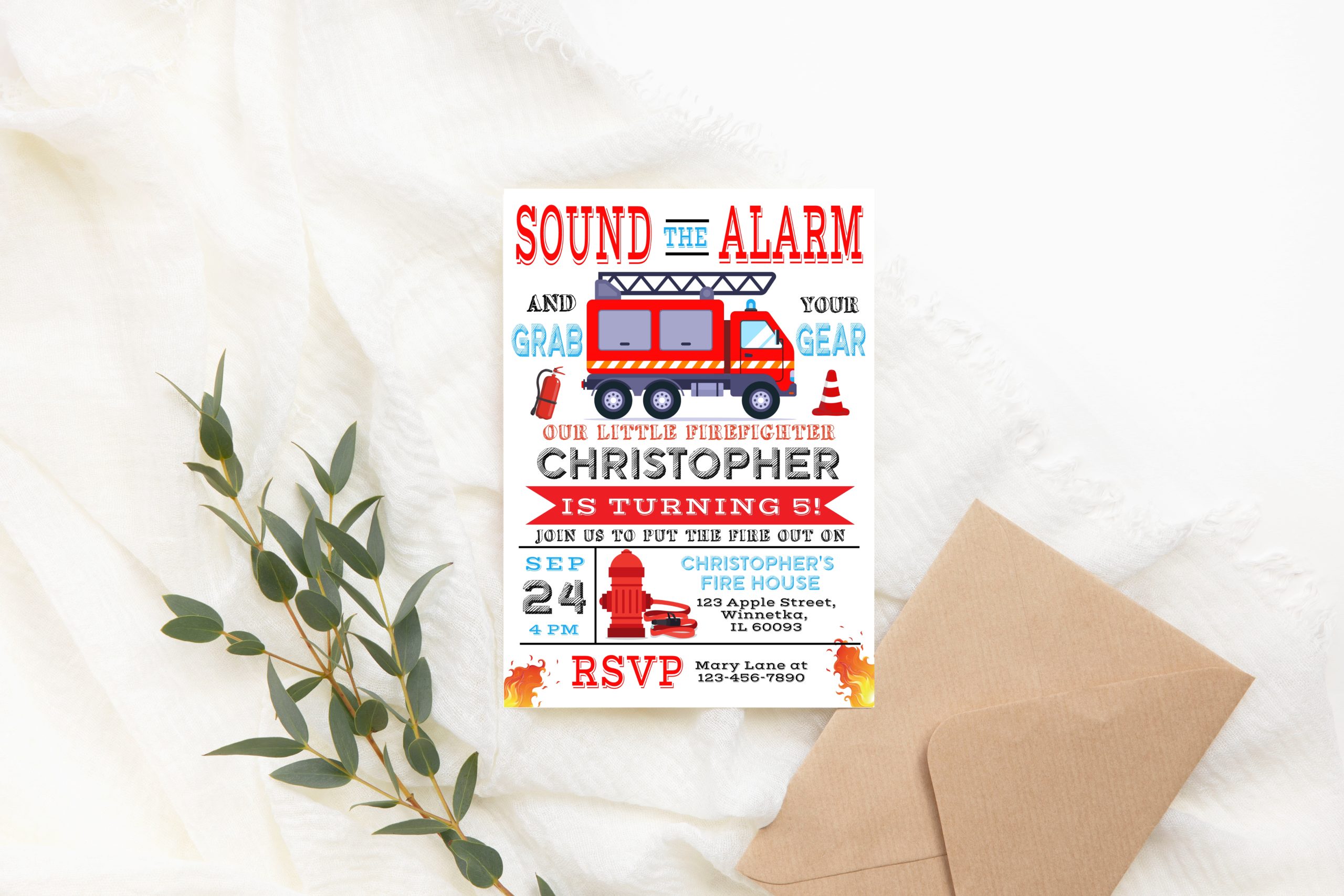 Baby Shower Invitation / Set Editable Fireman Birthday Invitation – Firefighter Red Fire Truck Party Invite boy