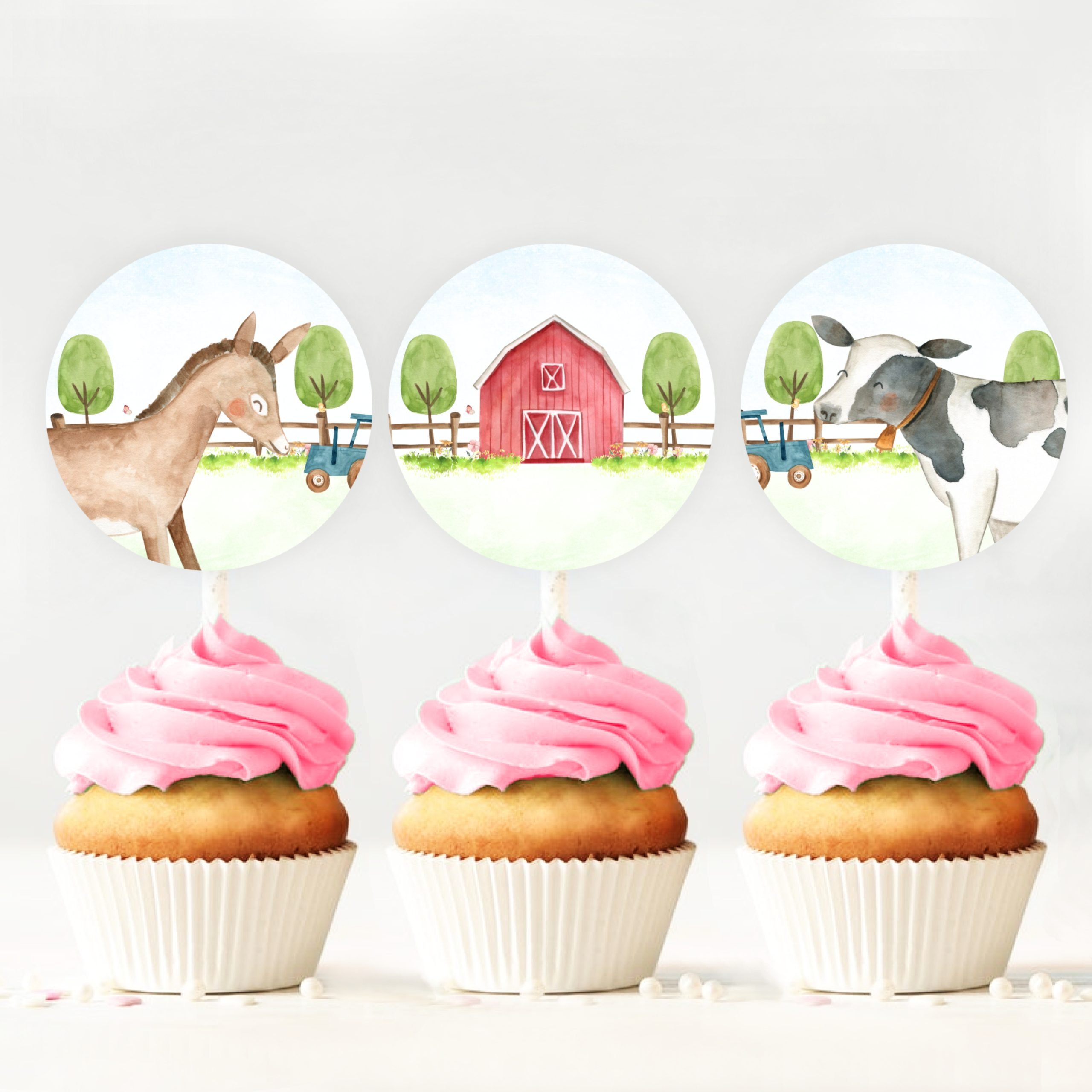 Cupcake Toppers Farm Animal Cupcake Toppers and Favor Tags – Printable Labels for Birthday and Baby Shower Parties Affordable farm animal party decorations