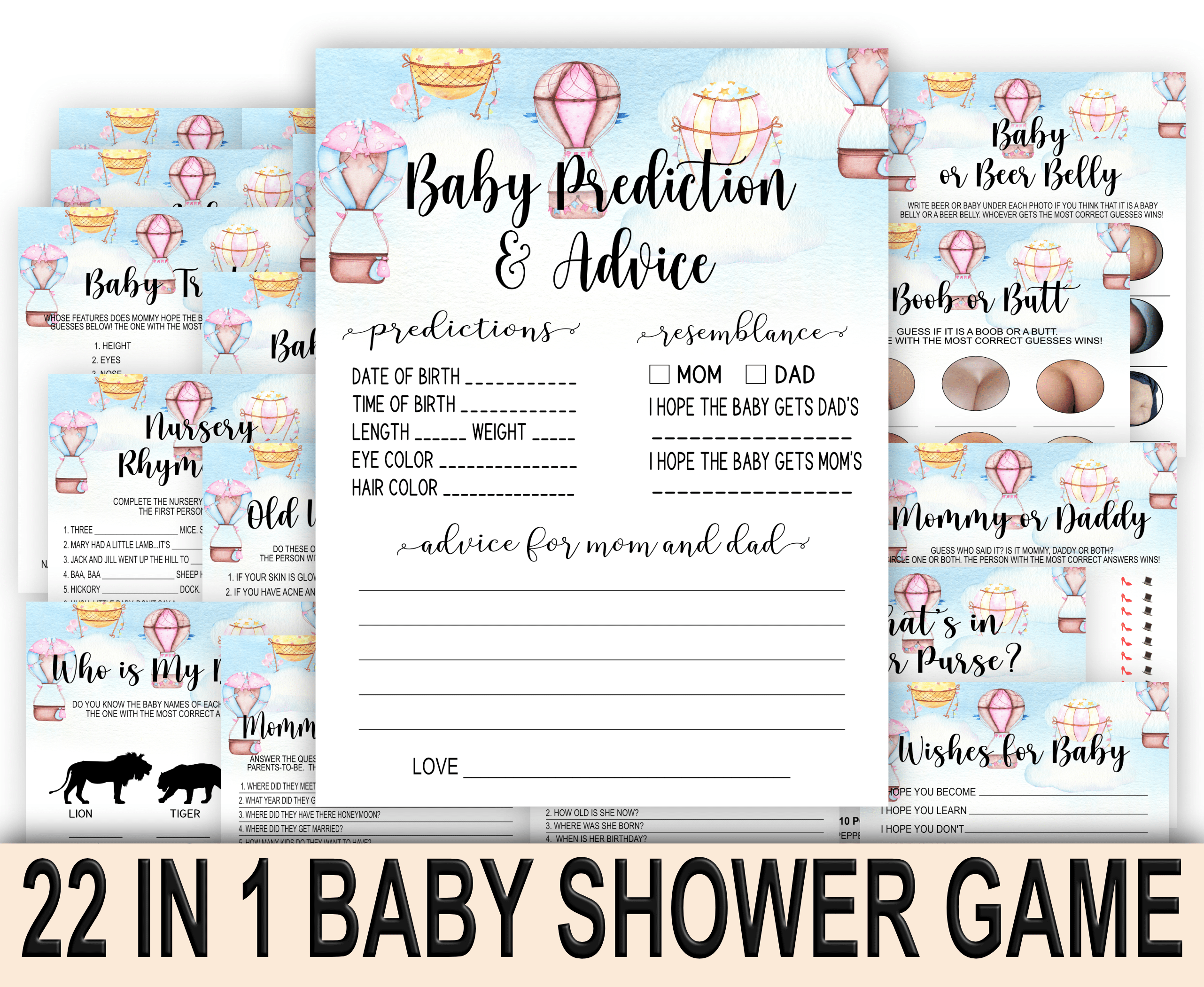 Baby Shower Games Up, Up, and Play! Hot Air Balloon Baby Shower Games Bundle Pack Set and Play Baby Shower Games