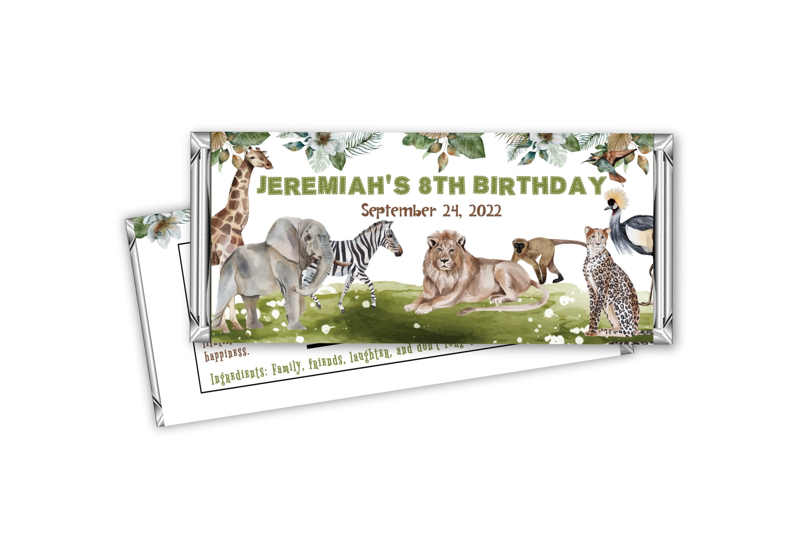 Candy Bar Wrapper Editable Jungle Animals Birthday Candy Bar Wrapper, Jungle Lion Giraffe Wild Label DIY Party Favors