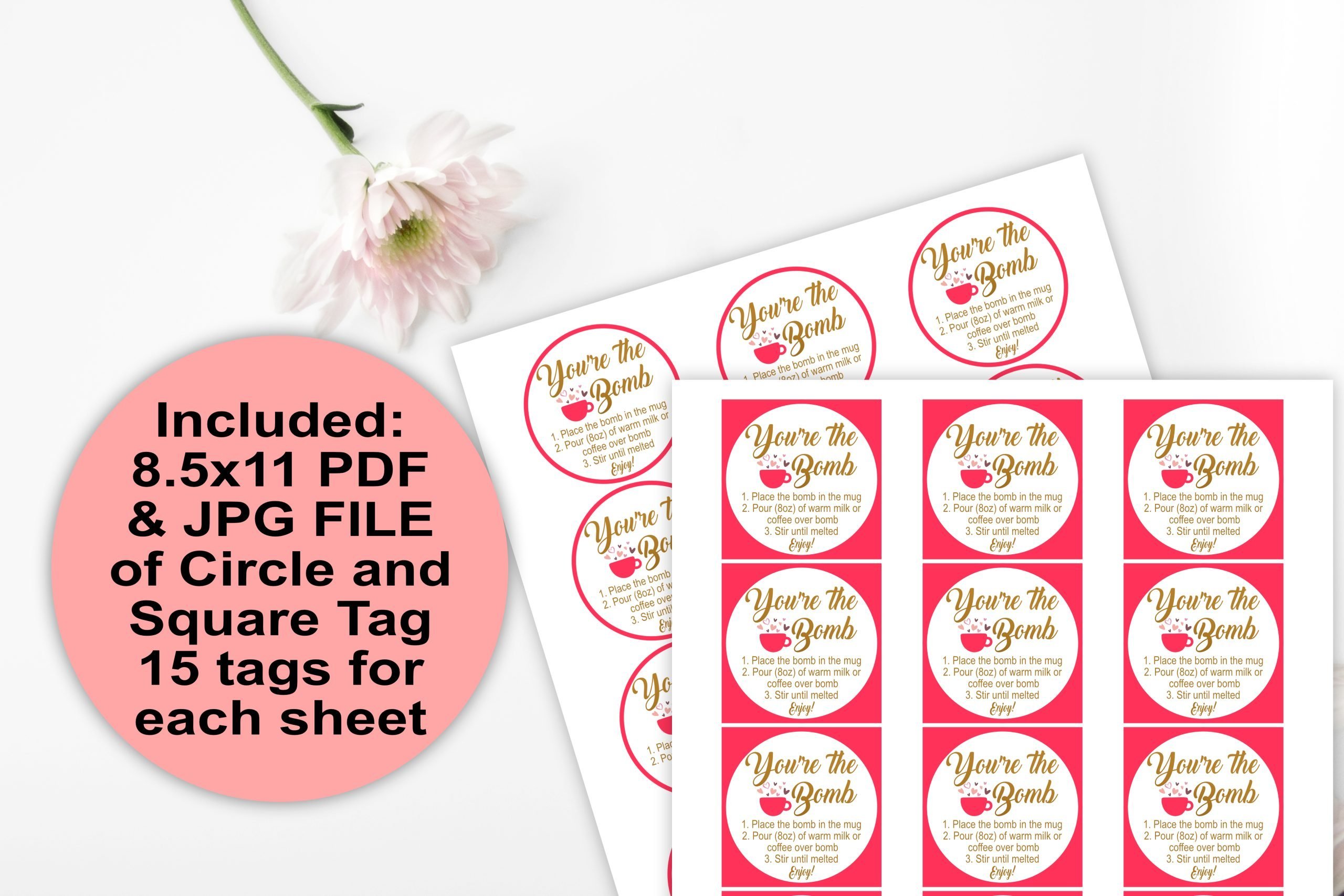 HOLIDAY Valentine Hot Cocoa Bomb Tag, Bomb Instructions,  Favor Tags ,Valentine Gift ,You’re The Bomb PRINTABLE 2x2" tags