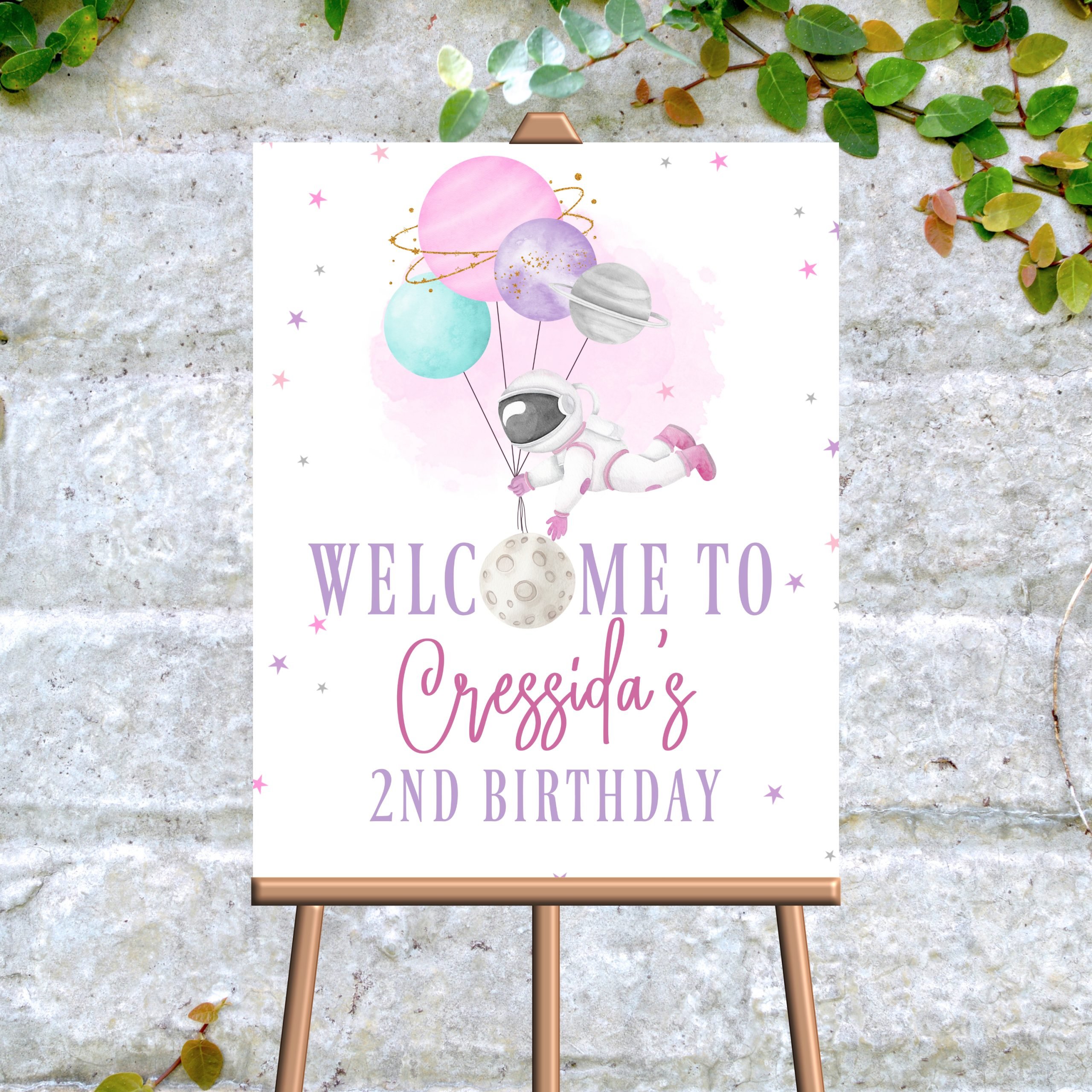 DECOR | SIGNS Editable Outer Space Birthday Welcome Sign | 1st Birthday Girl | Astronaut Galaxy Pink Purple Planets | Trip Around Sun | Corjl Digital PRINTABLE 1st Birthday Girl