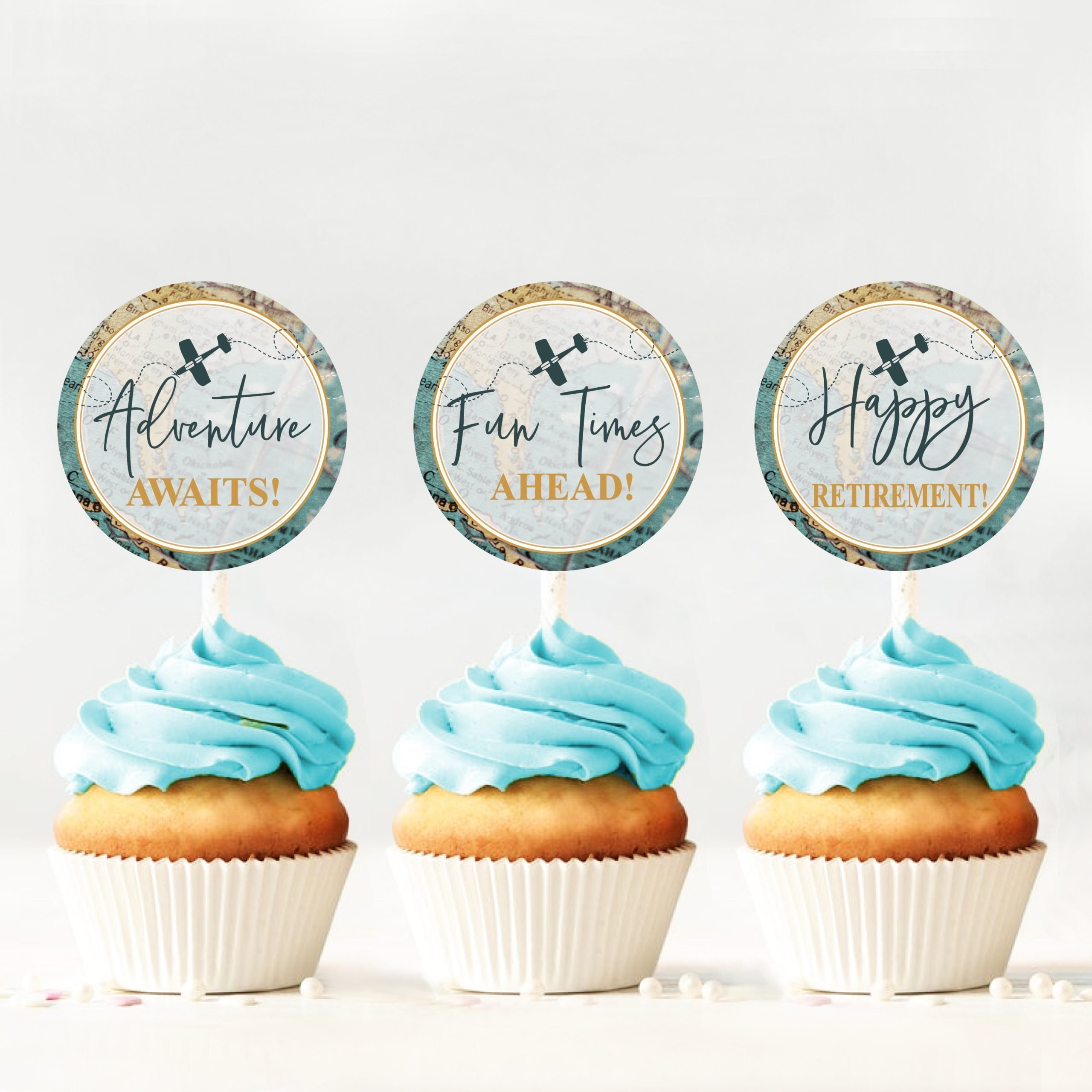 Cupcake Toppers Retirement Travel Cupcake Topper – Printable and Digital Download adventure