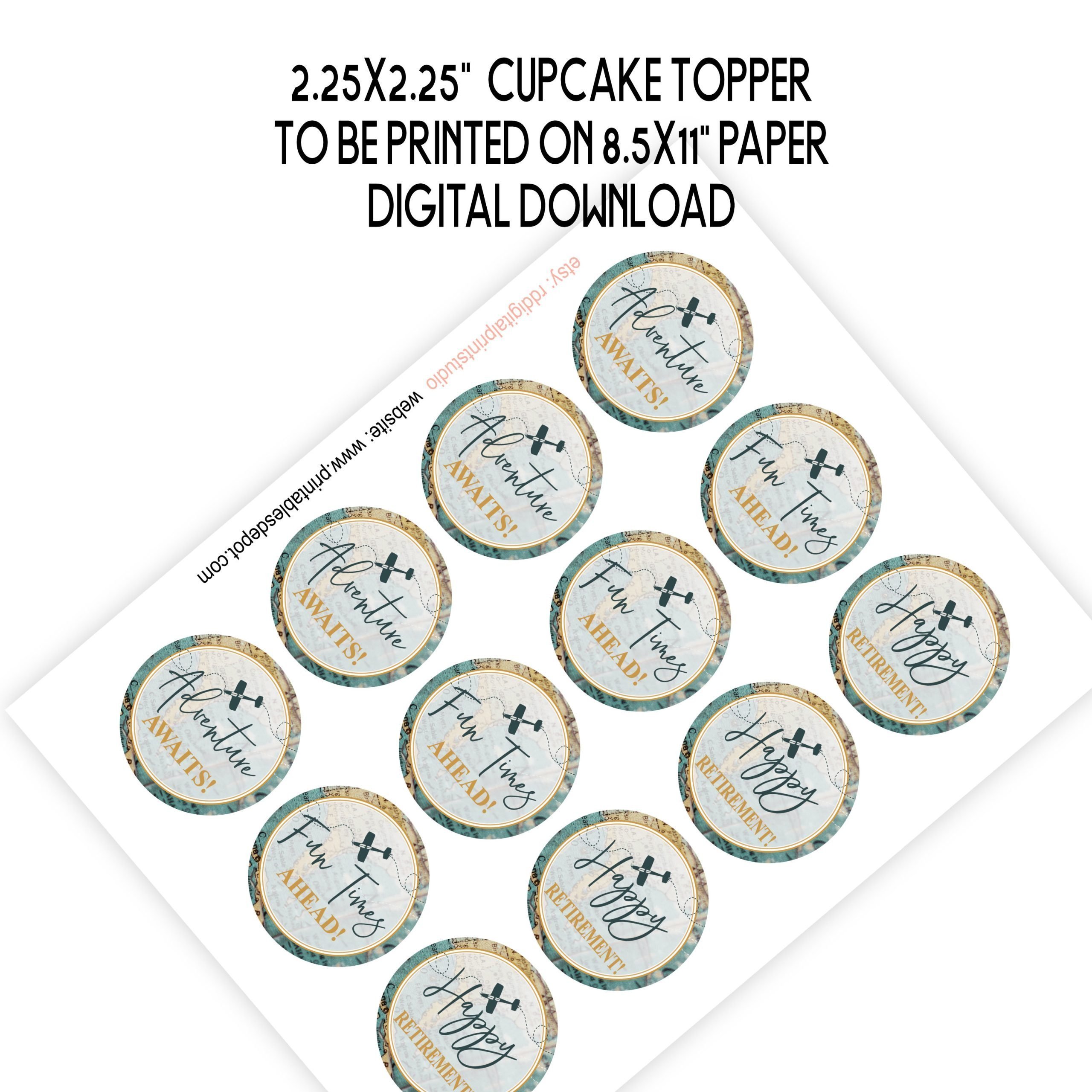 Cupcake Toppers Retirement Travel Cupcake Topper – Printable and Digital Download adventure