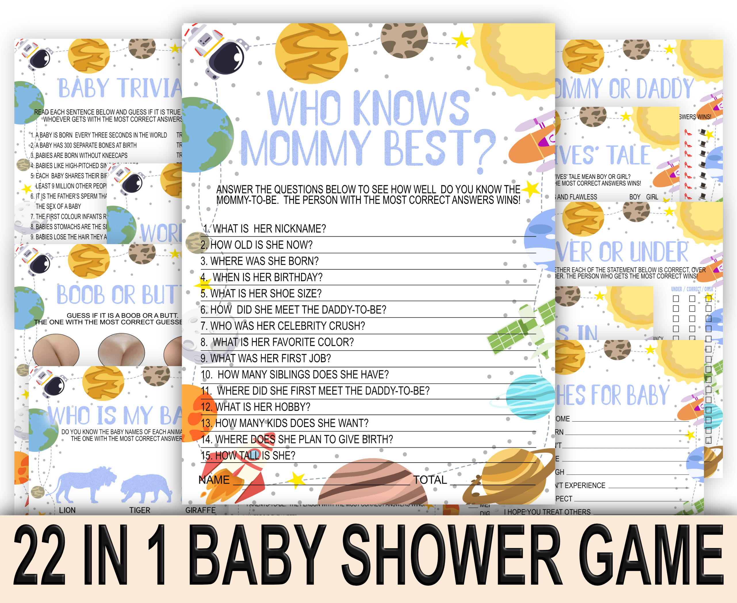 Baby Shower Games Galactic Adventure Baby Shower Games Bundle Pack Astronaut Baby Shower Games