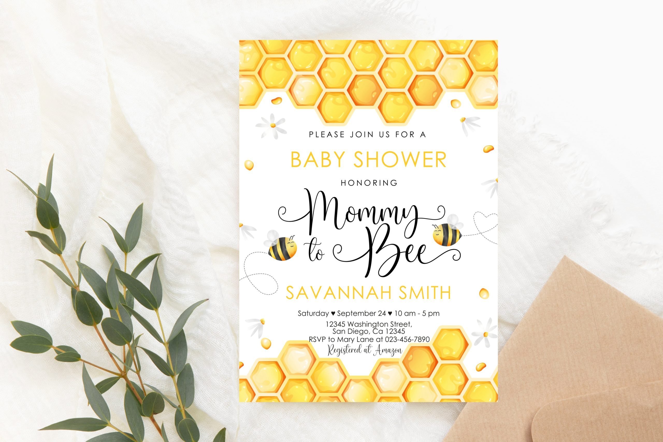 Baby Shower Invitation / Set Editable Bee Baby Shower Invitation, Mommy to Bee, Gender Neutral baby shower invitation for mommy-to-bee