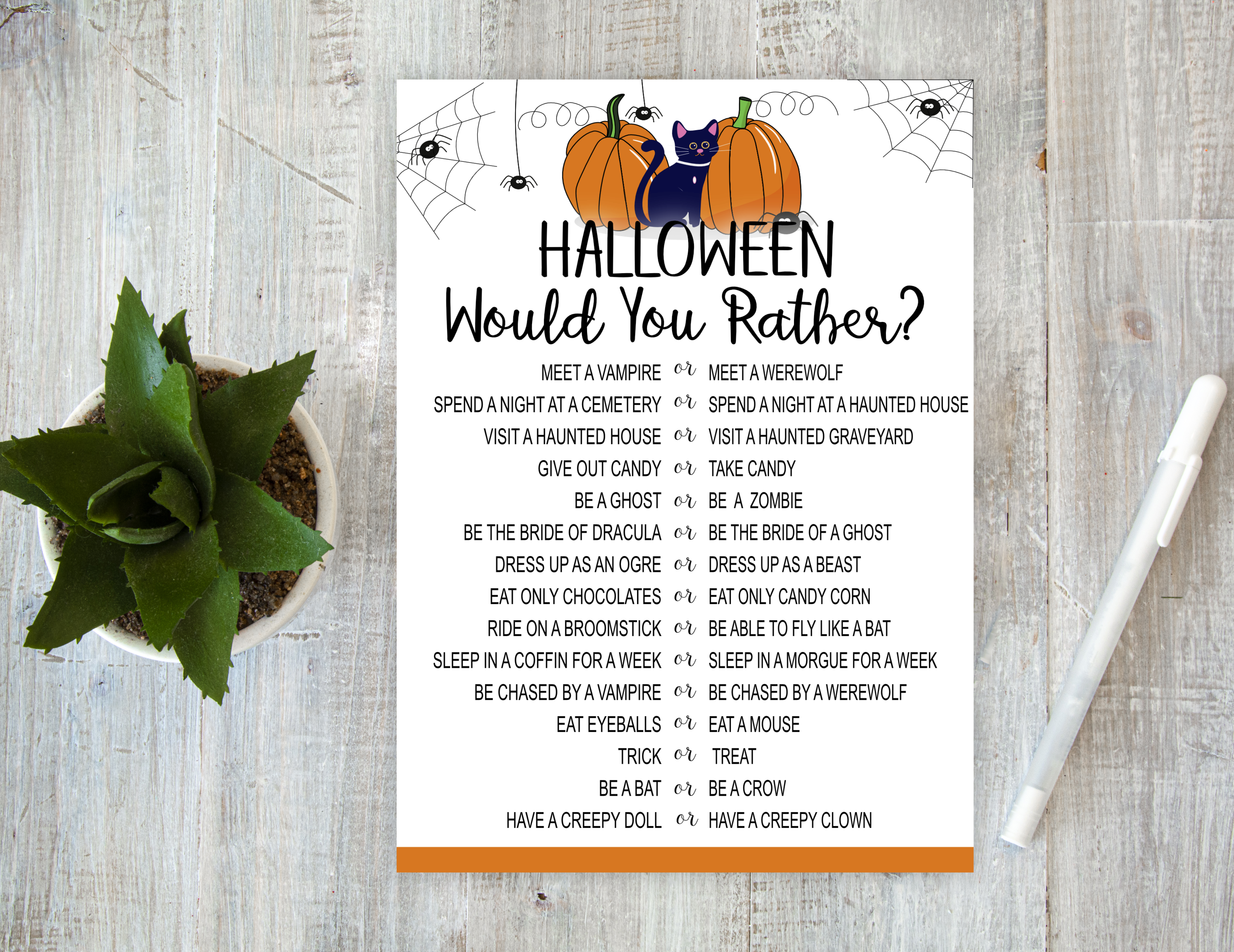 Halloween Halloween Would You Rather Game, Pumpkin Cat Fun Halloween Entertainment.