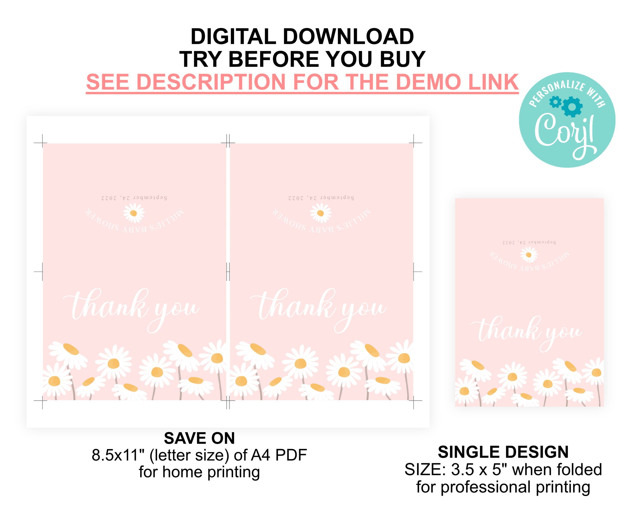 Baby Shower Invitation / Set Editable Daisy Baby Shower Invitation Set with Daisy Floral Design, Diaper Raffle, Thank You Card, and Books for Baby Card Baby Shower Diaper Raffle Card