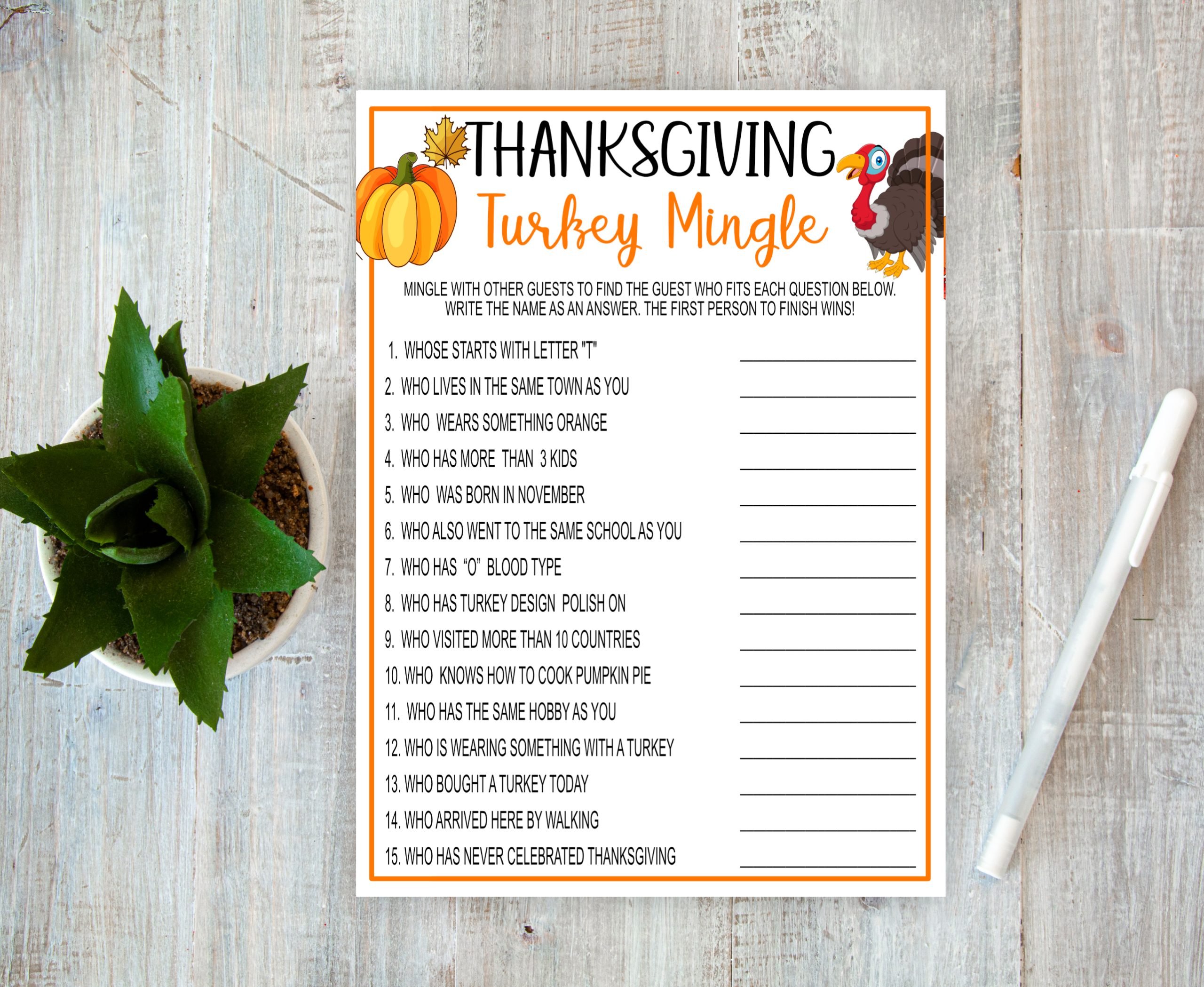 HOLIDAY Thanksgiving Turkey Mingle Printable Thanksgiving Game, Find the Guest, Turkey Day, Fun Game, Thanksgiving party Game for Adults Family_Fun_Game