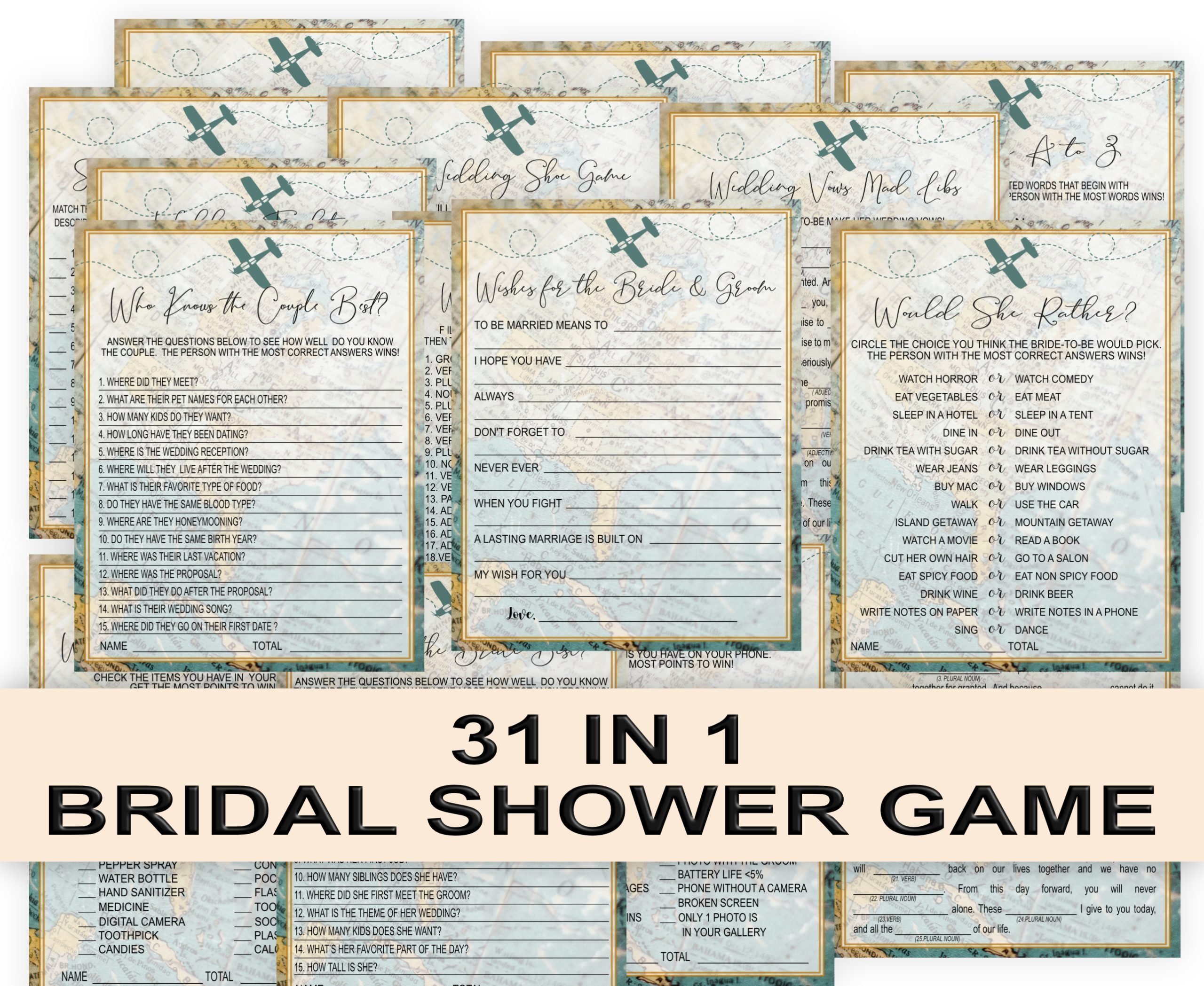 Bridal Shower Games Travel Bridal Shower Games Bundle – Adventure Theme Adventure Theme