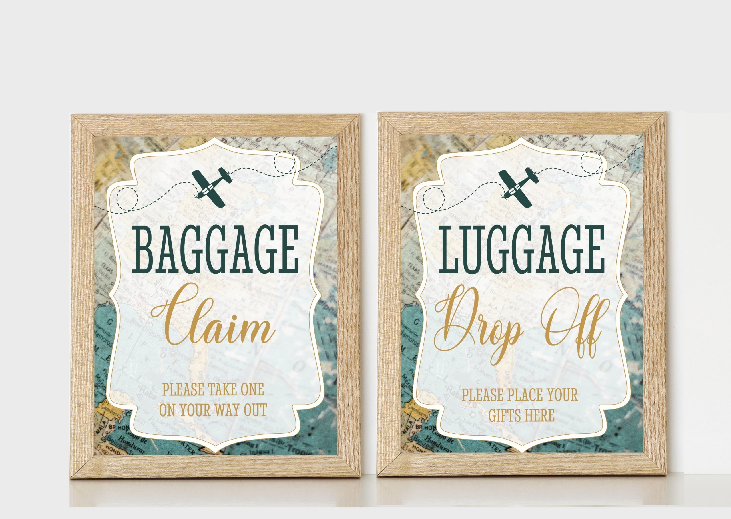 DECOR | SIGNS Wanderlust Adventure Baby Shower Signs Bundle – Vintage Map and Airplane Design Adventure Baby Shower