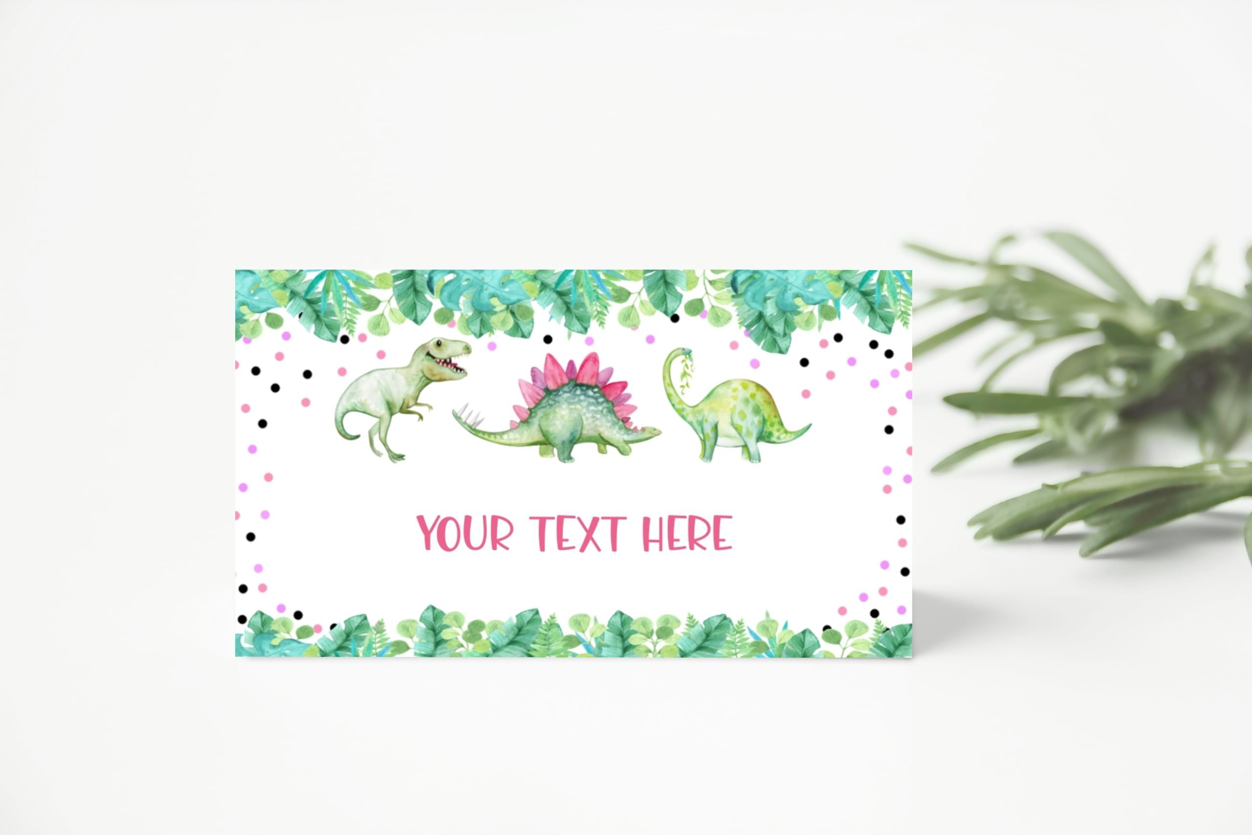 Food Label Editable Dinosaur Food Labels Tent Card | Dino Party | Pink Dinosaur Girl 3.5x2 Size