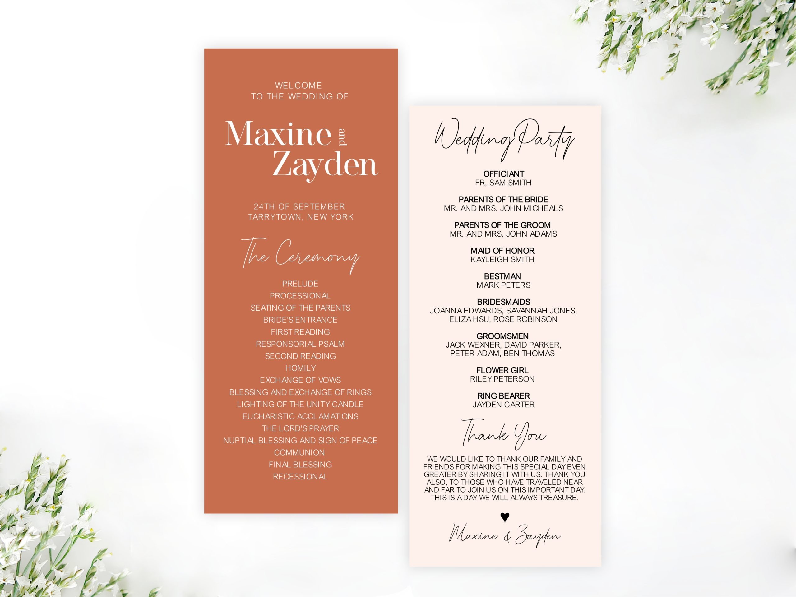 INVITATIONS Editable Terracotta Wedding Program Burnt Orange