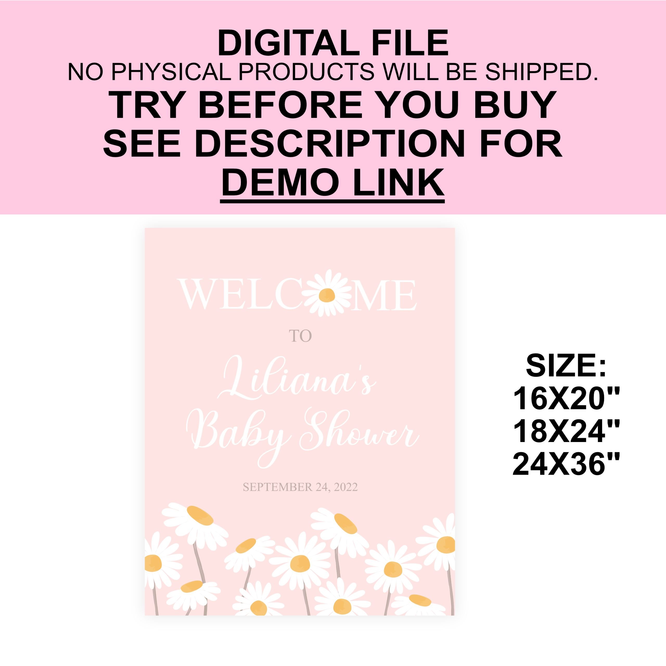 DECOR | SIGNS Editable Daisy Welcome Sign, Daisy Boho Theme, Baby Shower Decor, Pink background Corjl Editable Daisy Sign Template