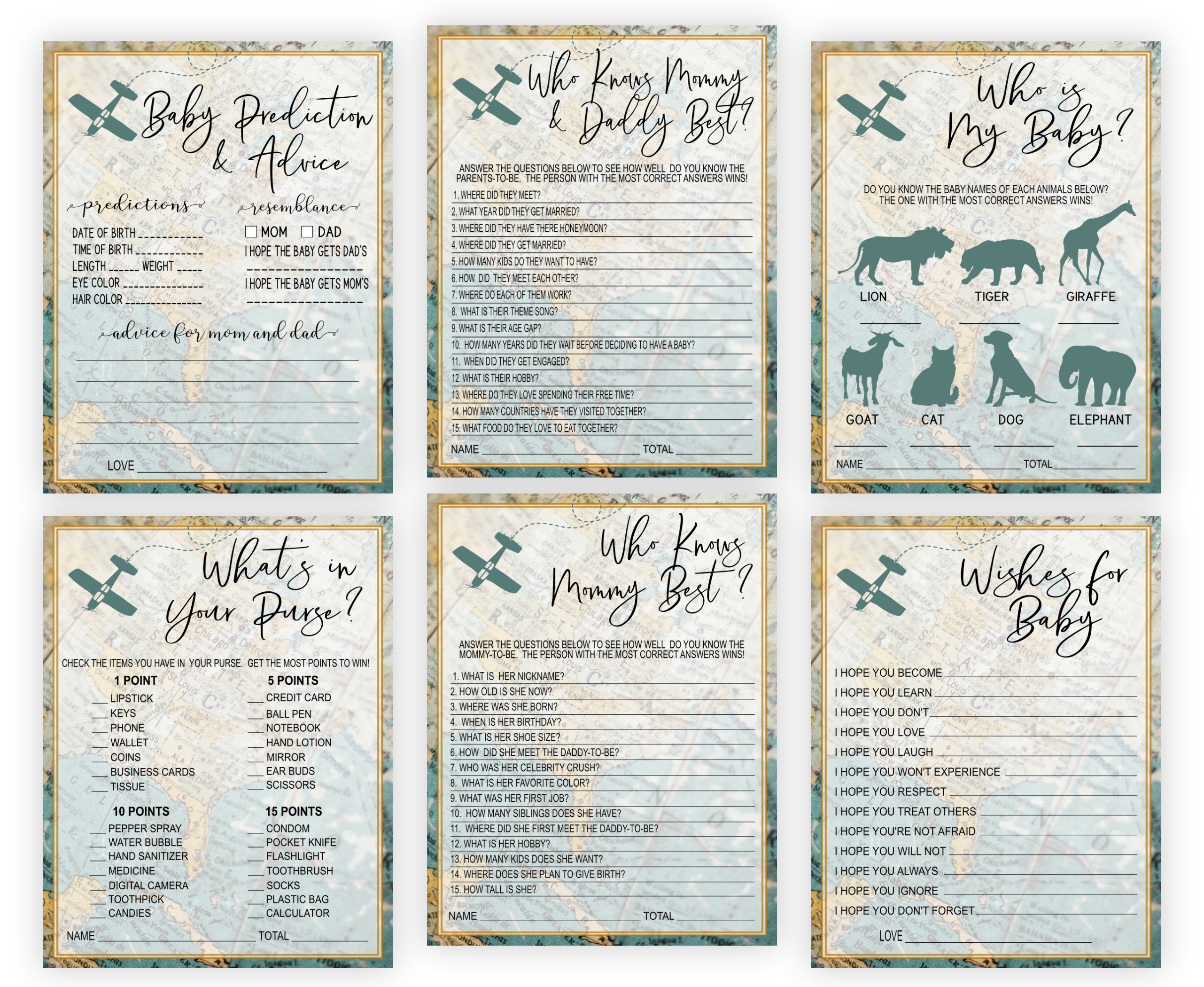 Baby Shower Games 22 Games Travel Baby Shower Games Bundle Set, Printable, Adventure Theme, Airplane, Vintage Rustic 22 Games Travel Baby Shower Games Bundle Set