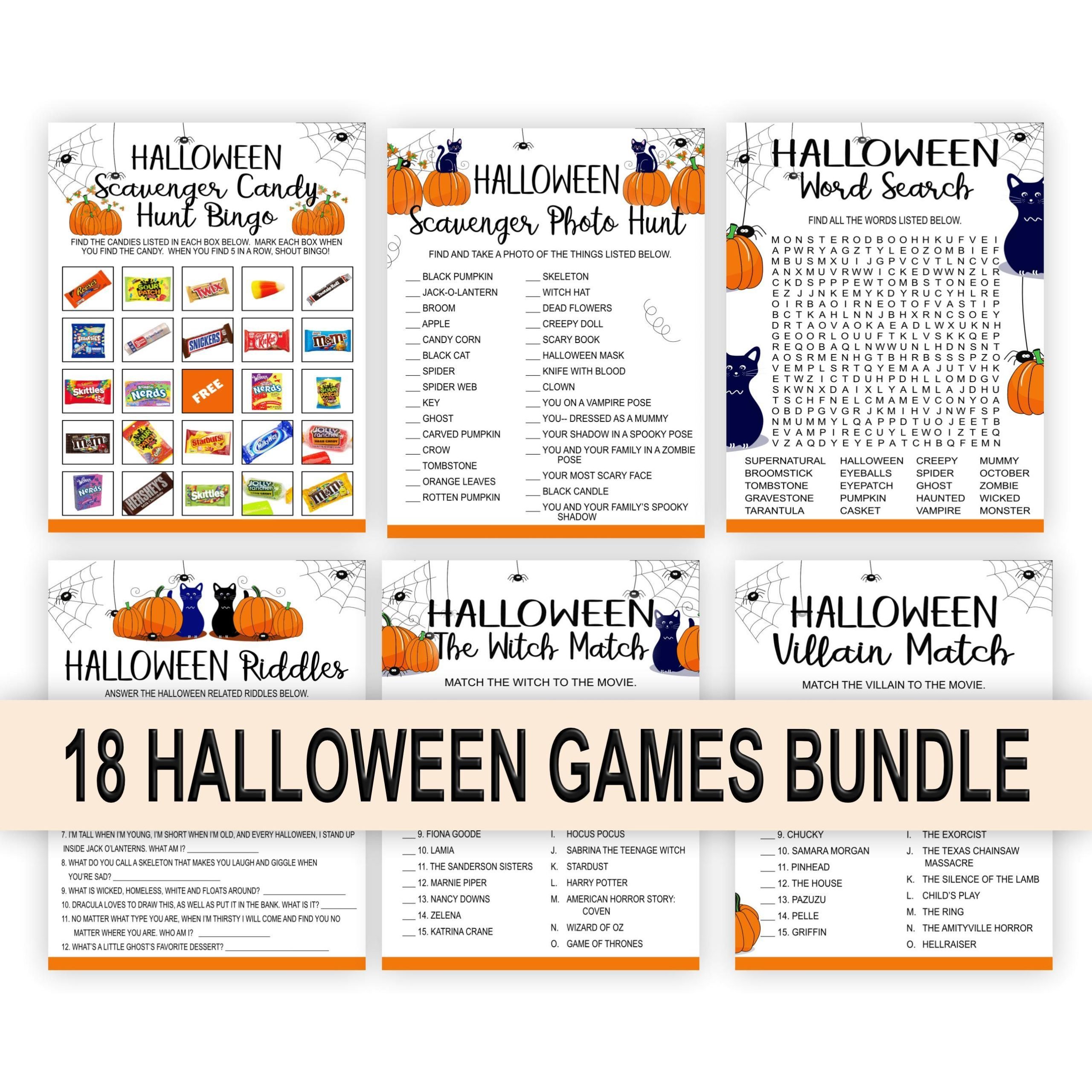 Halloween Spooky Fun for All: Printable Halloween Games Bundle for Adults and Kids Adults