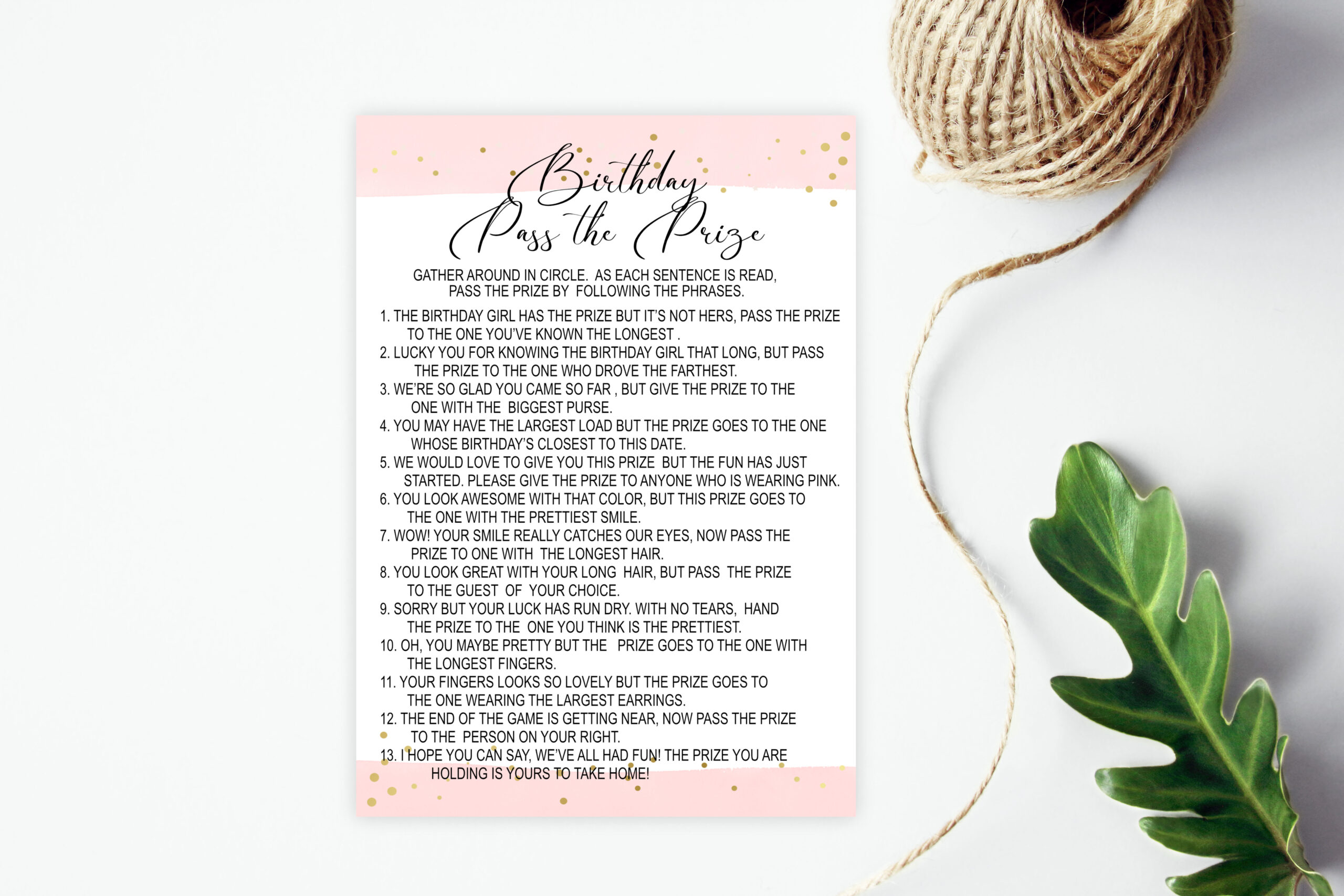 Birthday Pass the Prize Game: Pink and Gold Border Design | Printable ...
