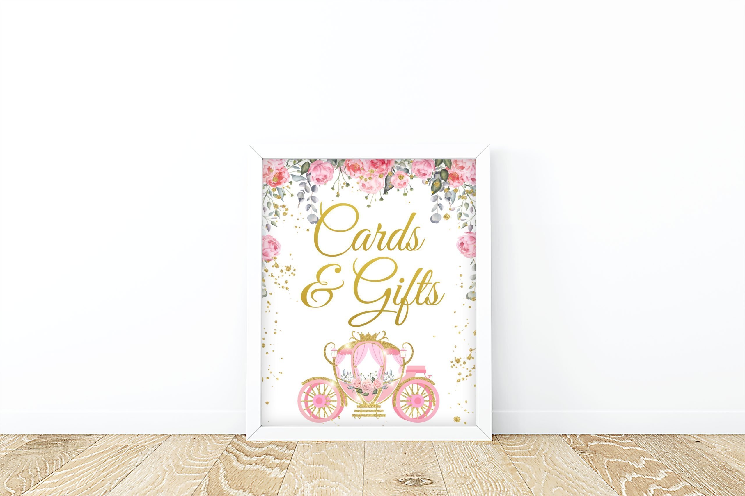 DECOR | SIGNS Pink Gold Princess Cards and Gifts Sign, Birthday Party Baby Shower Princess  Table Decor Sign Printable 8x10 Size.