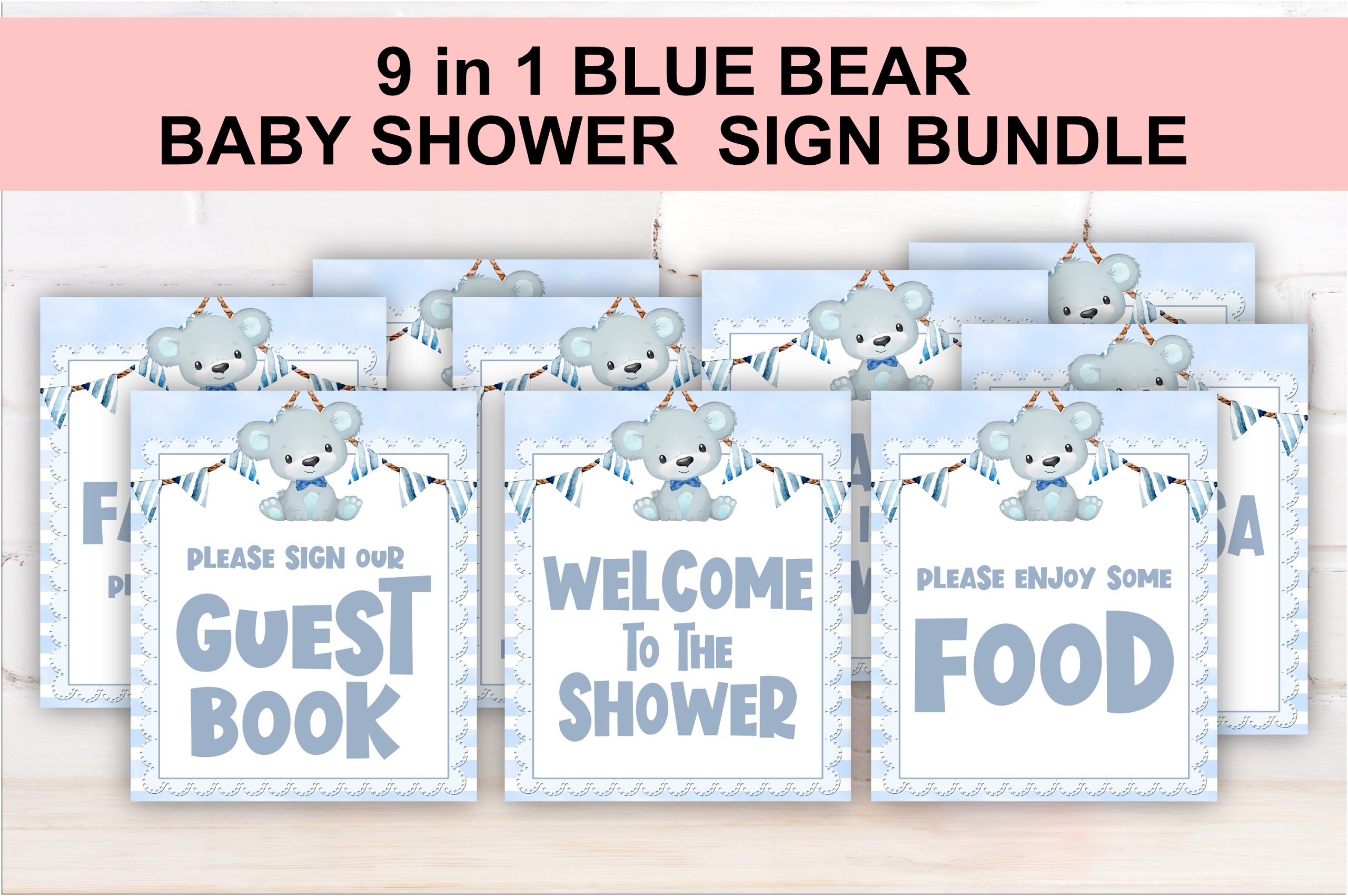 Blue Bear Baby Shower Signs Bundle, Baby Boy Table Decor, PRINTABLE –  Printables Depot