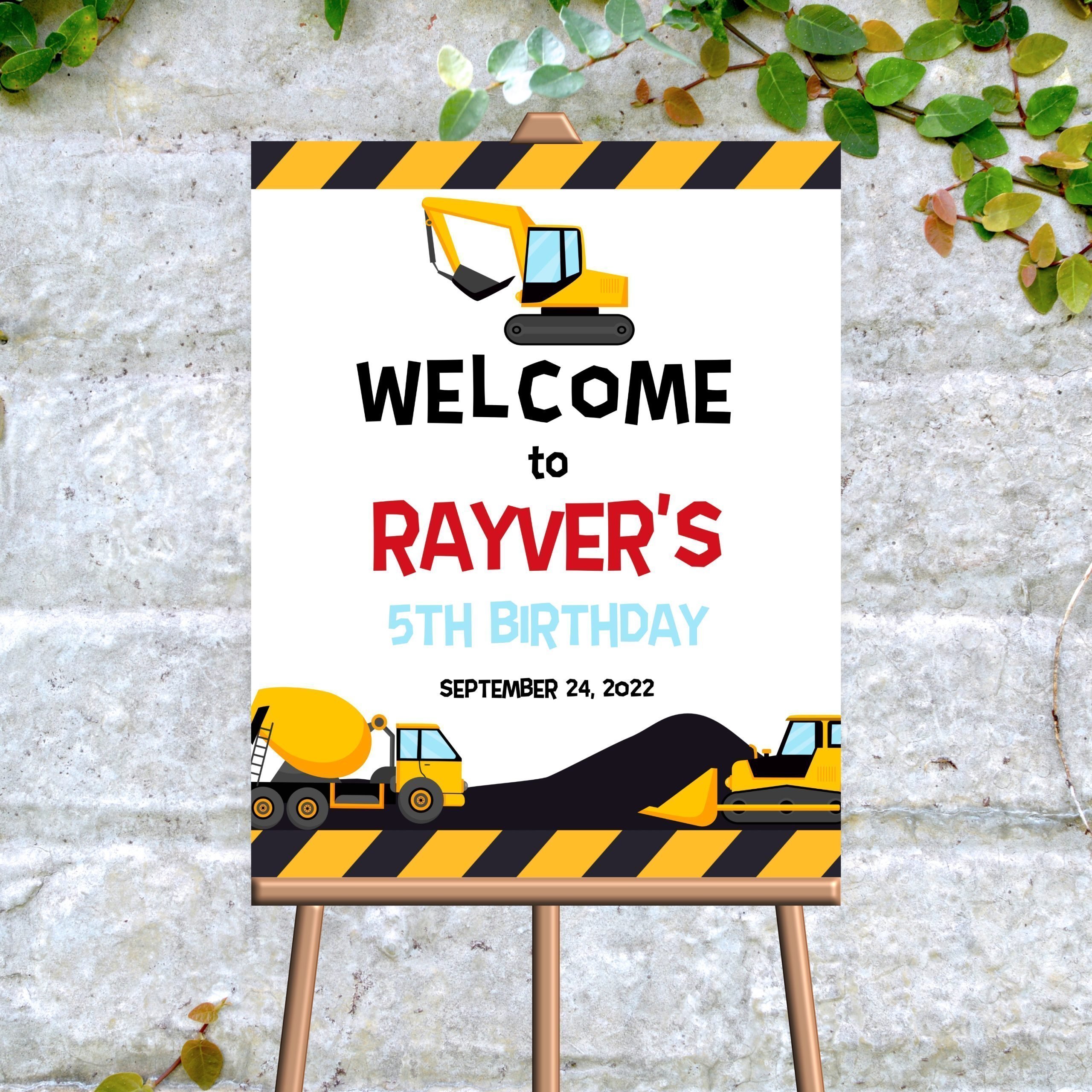 DECOR | SIGNS Editable Construction Welcome Sign | Party & Birthday Decor | Yellow Black Red Boy | Digital PRINTABLE Corjl Template construction birthday party