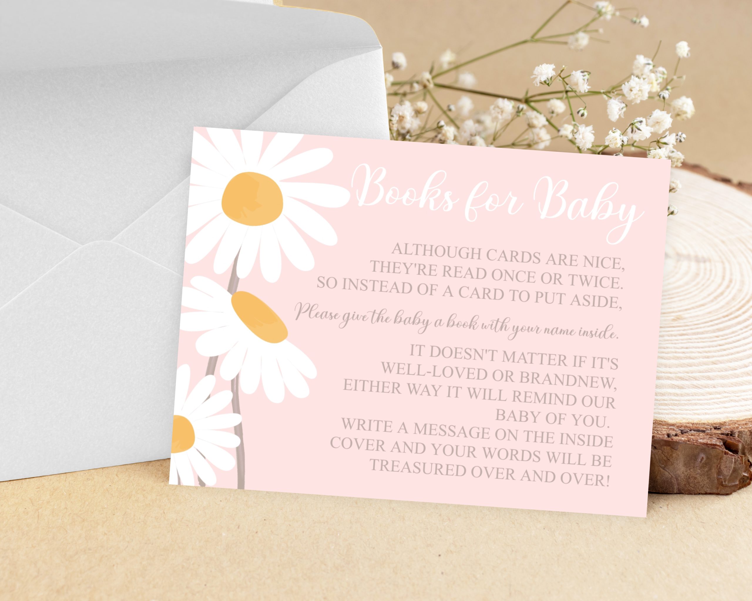 Baby Shower Invitation / Set Editable Daisy Baby Shower Invitation Set with Daisy Floral Design, Diaper Raffle, Thank You Card, and Books for Baby Card Baby Shower Diaper Raffle Card