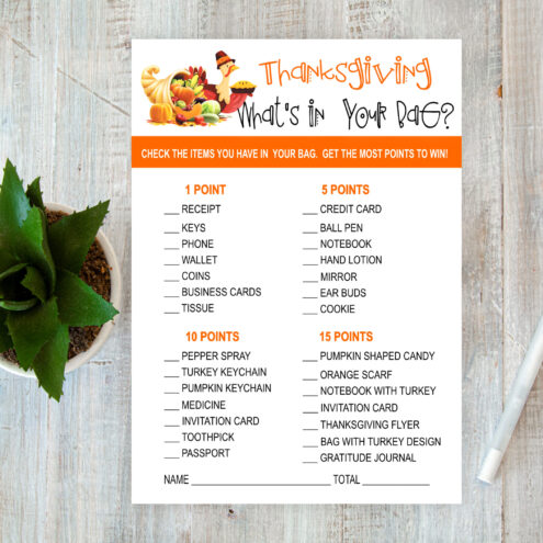 “What’s In Your Bag” Game: Fun Game for Thanksgiving Day | Printable Printables Depot